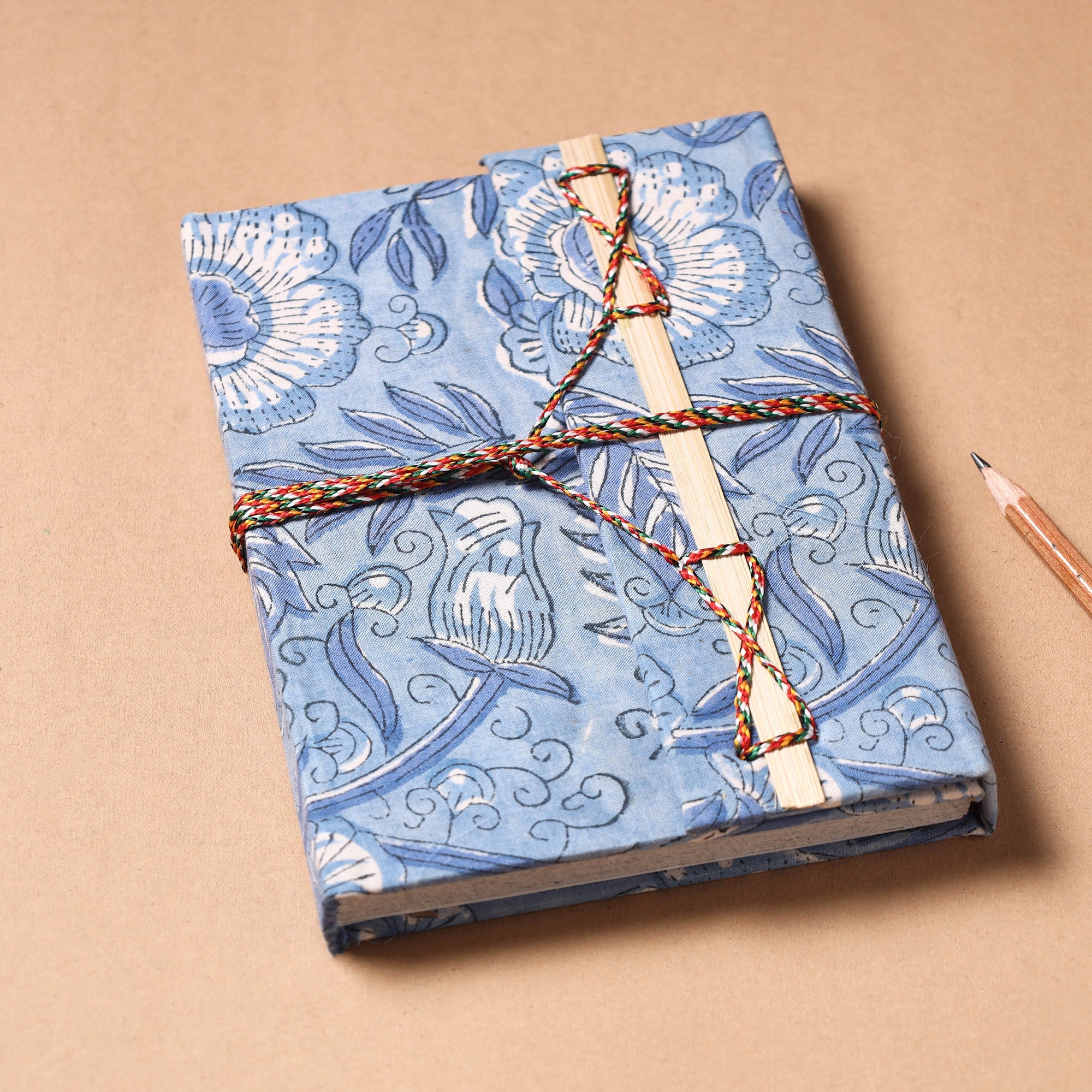 TARAGRAM Blue - Fabric Cover Handmade Paper Notebook with Thread Lock