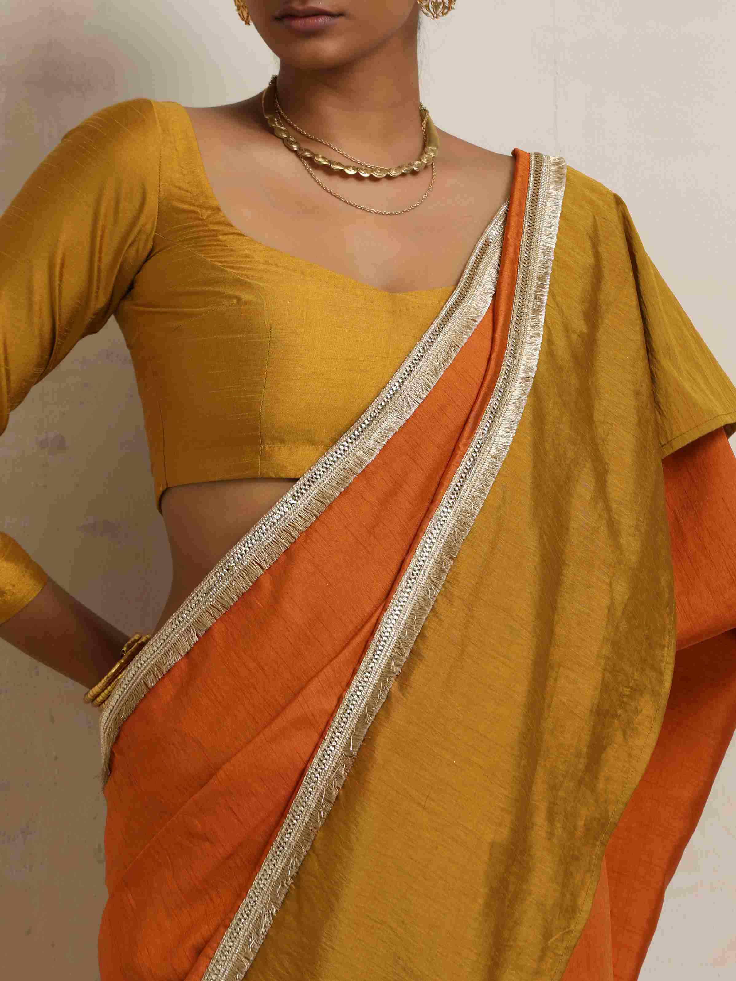 trueBrowns Orange Silk Ready To Wear Saree – Women's - view 6