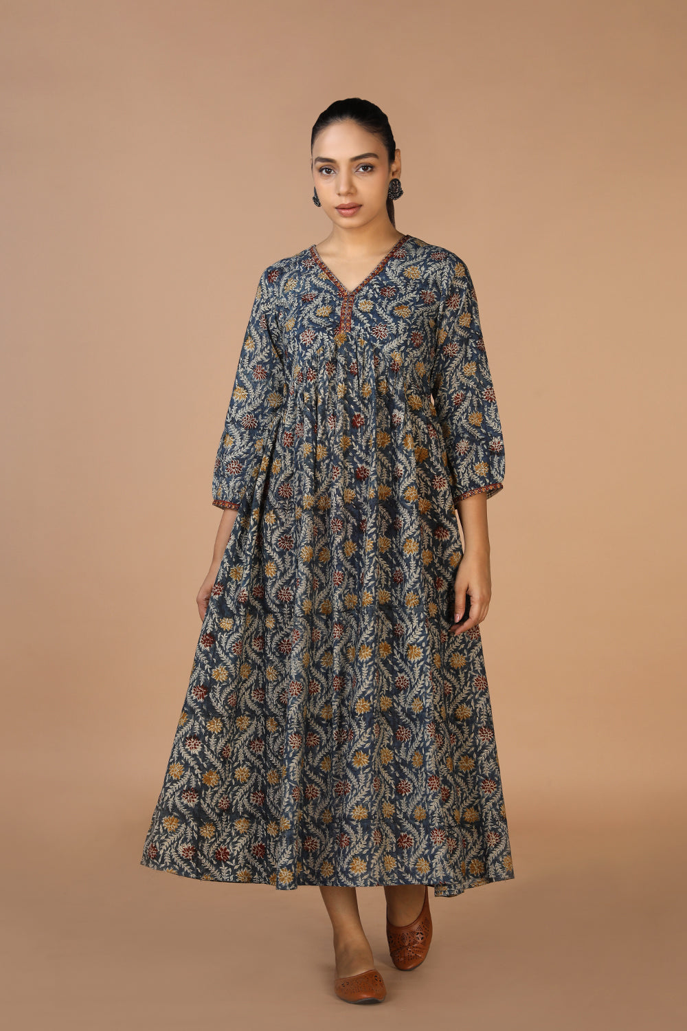 Kalanjali Ethnics Cotton Mull Kalamkari Handblock printed dress - view 3