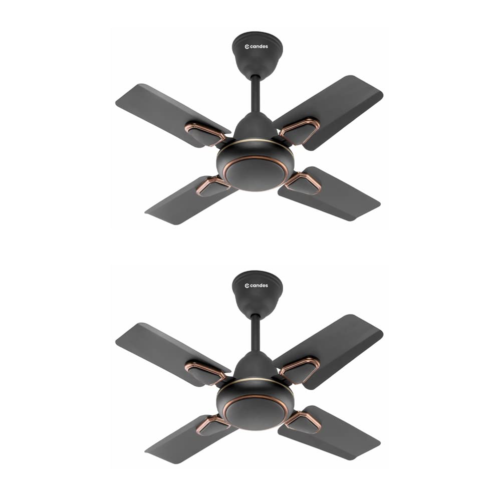 Candes Brio Turbo 600 mm / 24 Inch High Speed 4 Blade Anti-Dust Ceiling Fan, 405 RPM, Suitable for Kitchen/Veranda/Balcony/Small Room (Pack of 2, Coff