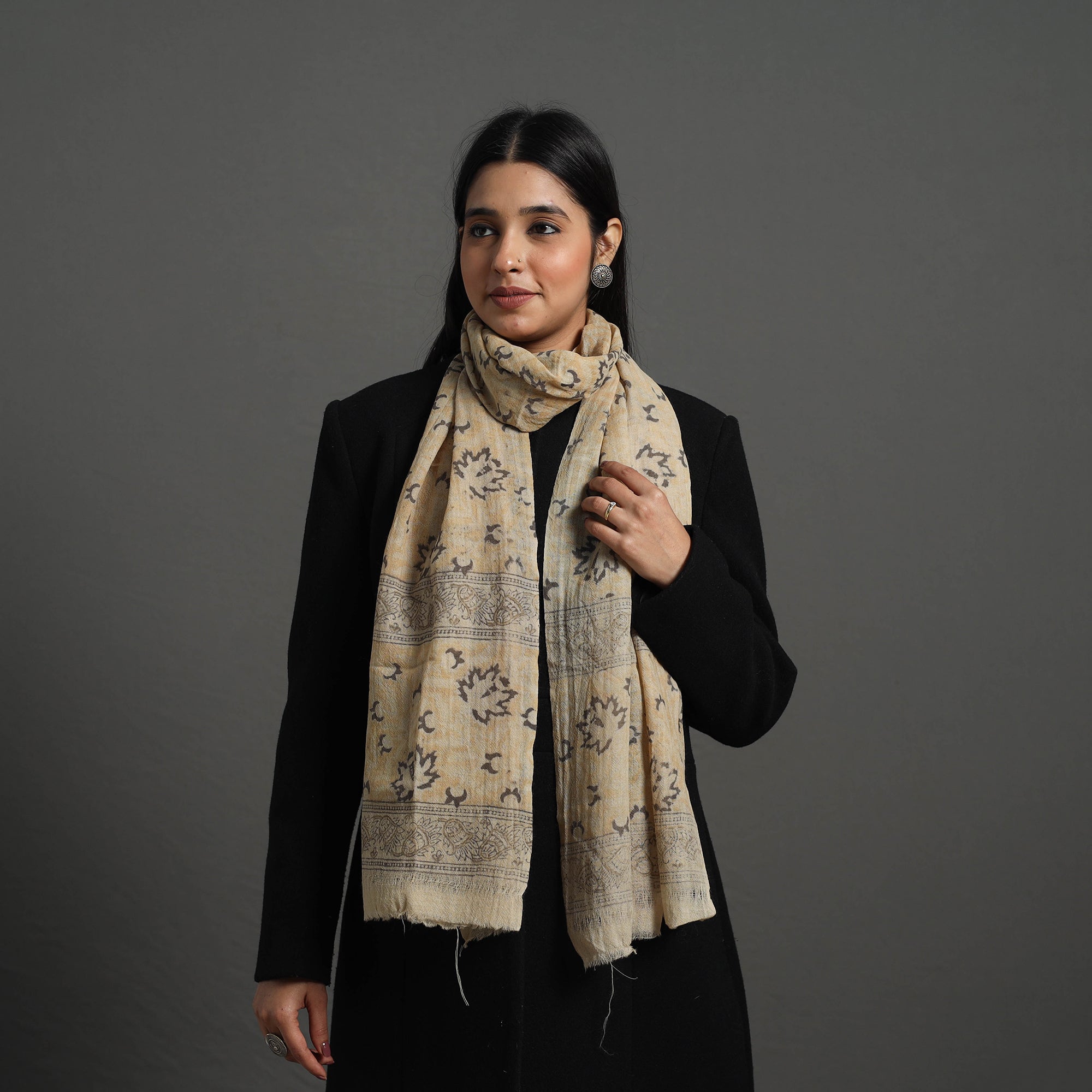 PITCHUKA SRINIVAS KALAMKARI PEDANA Beige - Block Print Pedana Kalamkari Wool Stole 18 - view 2