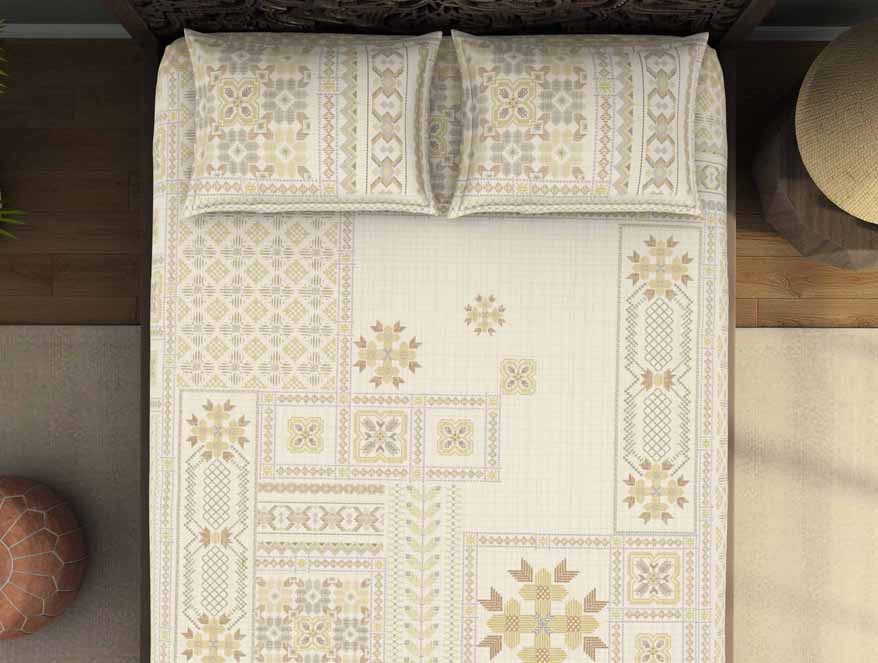 Spaces India Geometric Beige 100% Cotton King Size Bedsheet Rangana Digital - By Spaces - view 4