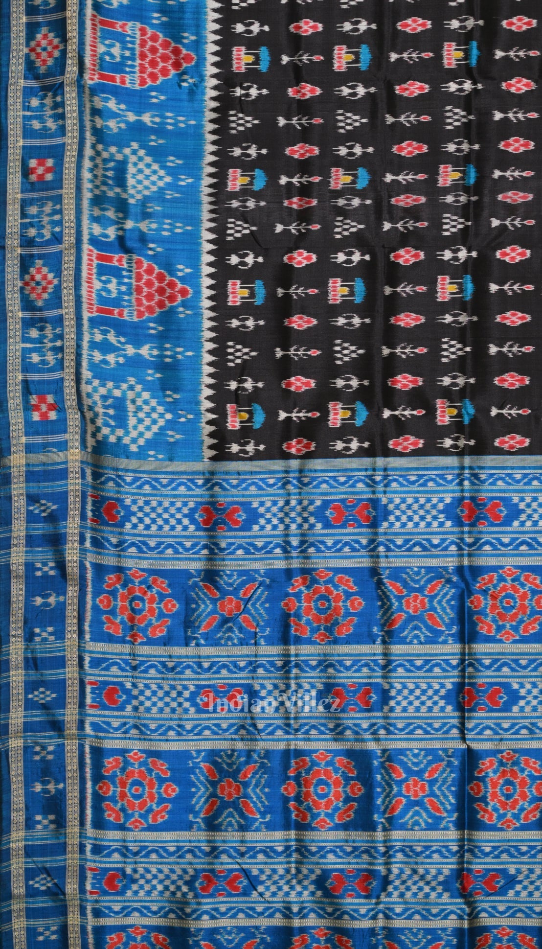 IndianVillèz Copper Sulphate Black Tribal Theme Odisha Khandua Silk Saree - view 3