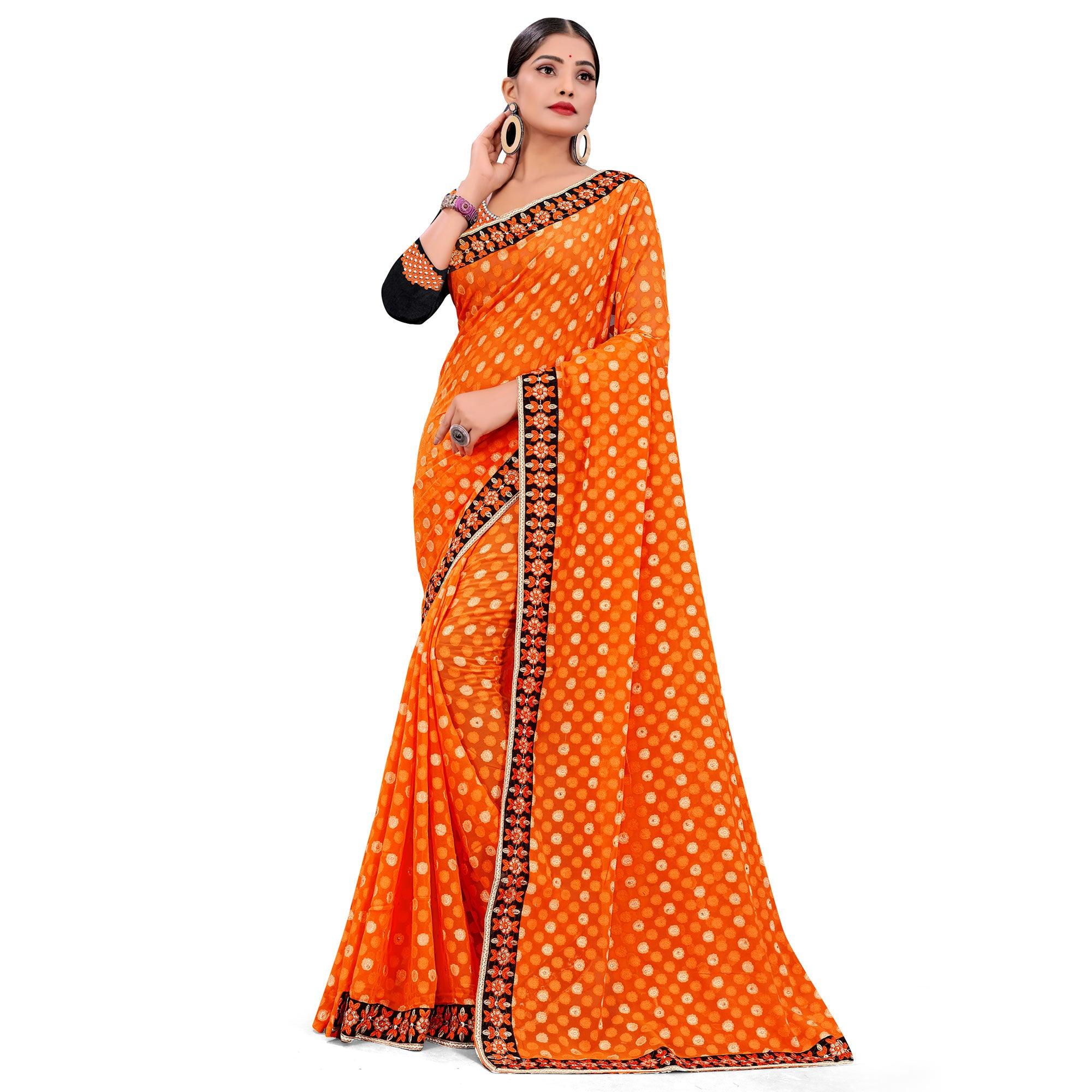 Peachmode Captivating Light Orange Colored Party Wear Georgette Saree