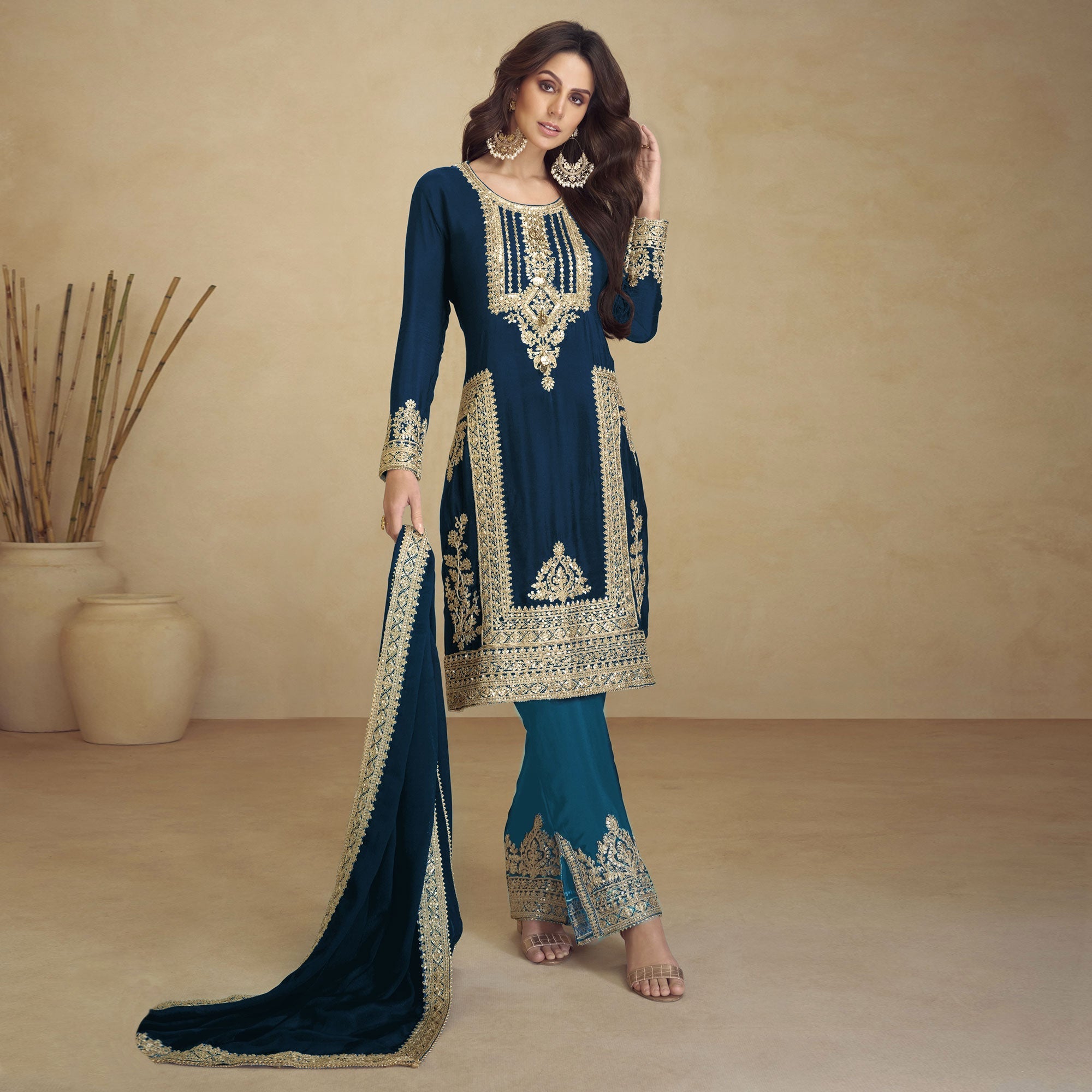 Peachmode Morpich Floral Sequins Embroidered Georgette Semi Stitched Salwar Suit - view 2