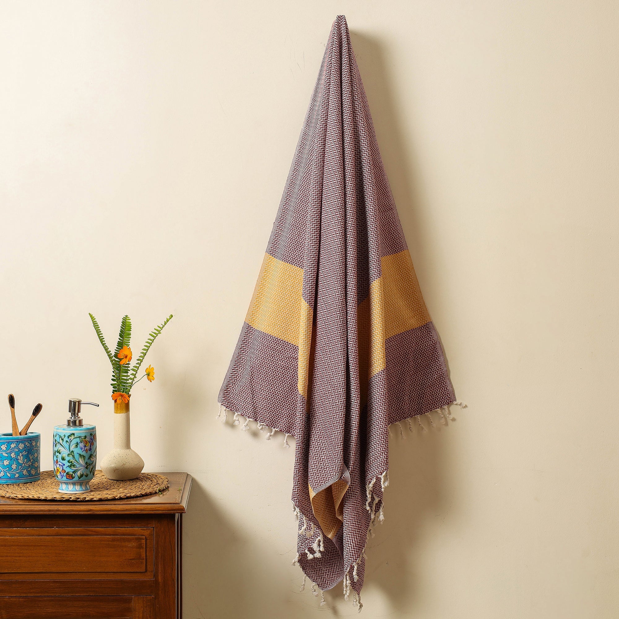 HANDLOOM VIRASAT Brown - Handloom Cotton Towel with Tassels from Bijnor by Nizam