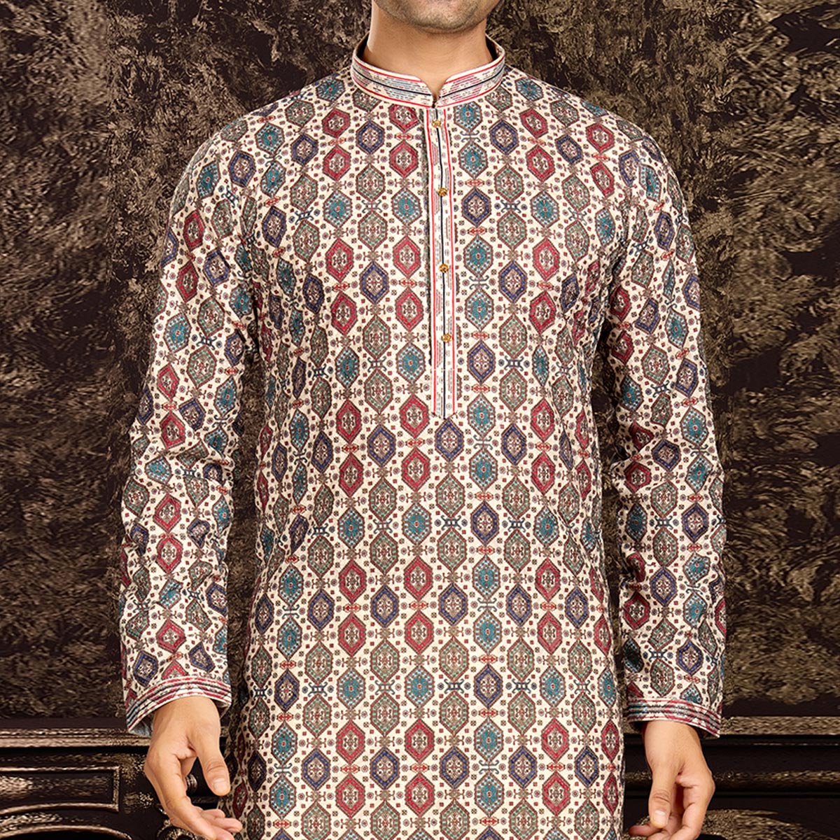 Peachmode Seller Multicolor Lucknowi And Digital Printed Cotton Kurta Pyjama Set - view 3