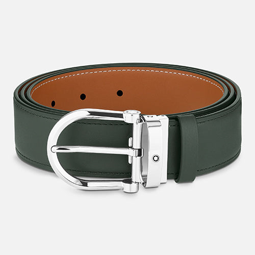 Montblanc Mont Blanc, Horseshoe buckle green/tan 35 mm reversible leather belt