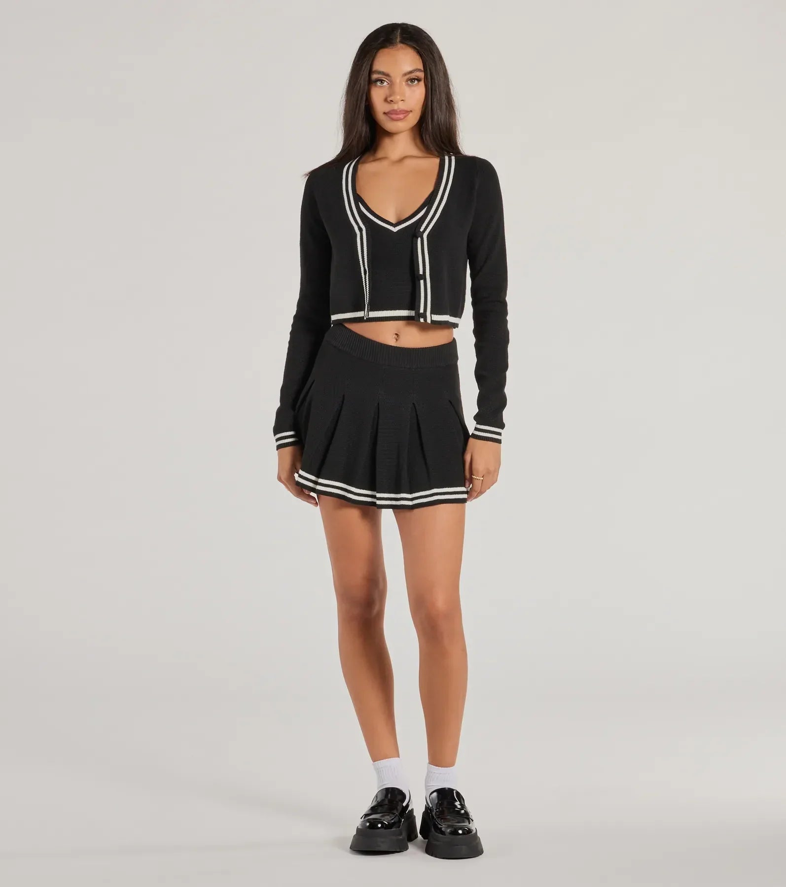 Windsor Preppy Please Striped Pleated Knit Skort