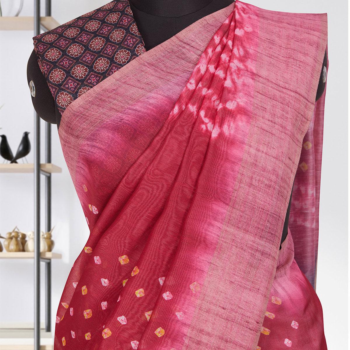 Peachmode Capricious Pink Coloured Casual Wear Printed Linen Saree - view 2