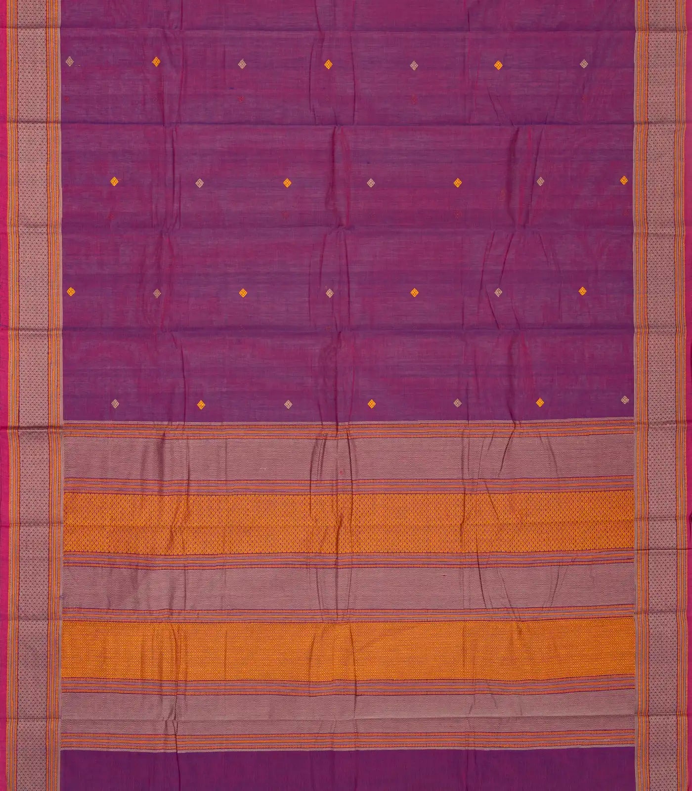 RmKV Magenta Handloom Kanchi Cotton Saree With Diamond Motifs - view 2