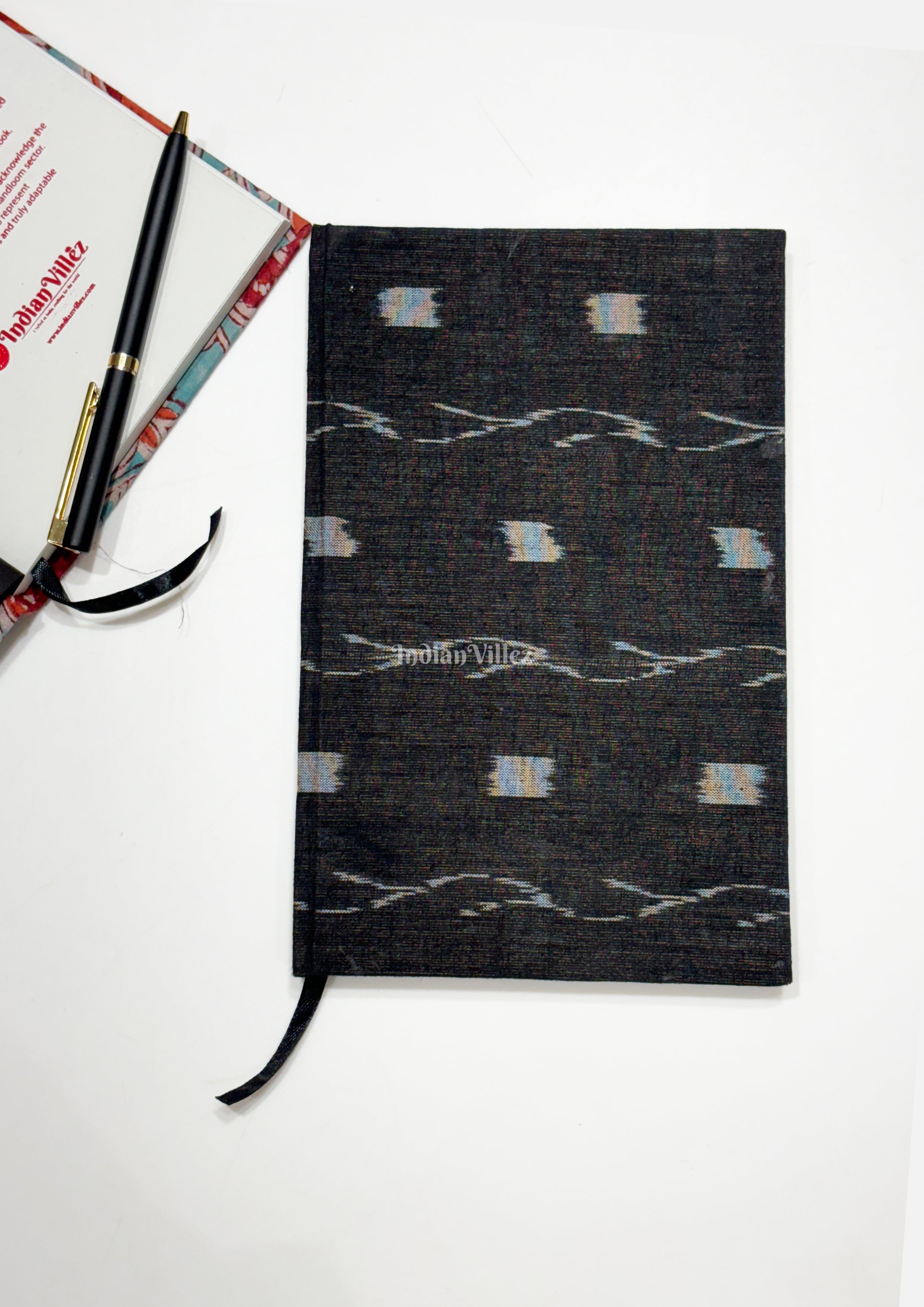 IndianVillèz Black Butta design Handmade Ikat Woven Cotton Fabric Cover Diary