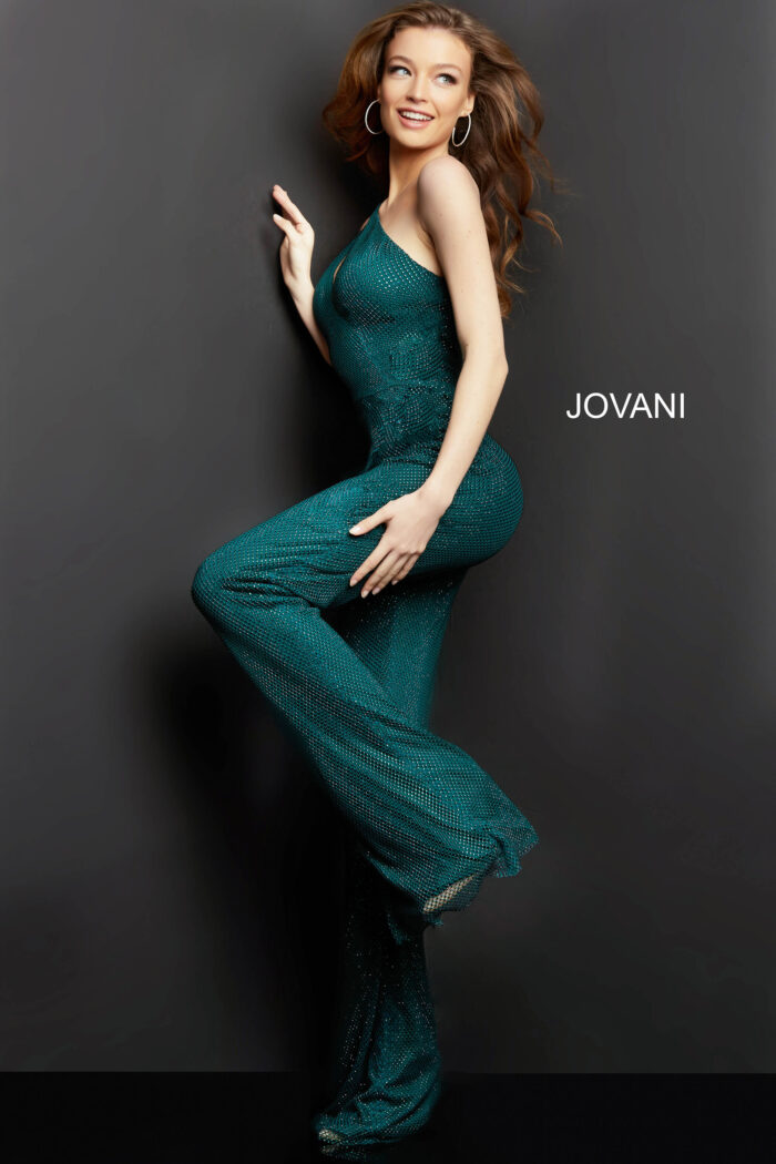 Jovani 09018 Long Formal Beaded Jumpsuit – Hunter - view 2