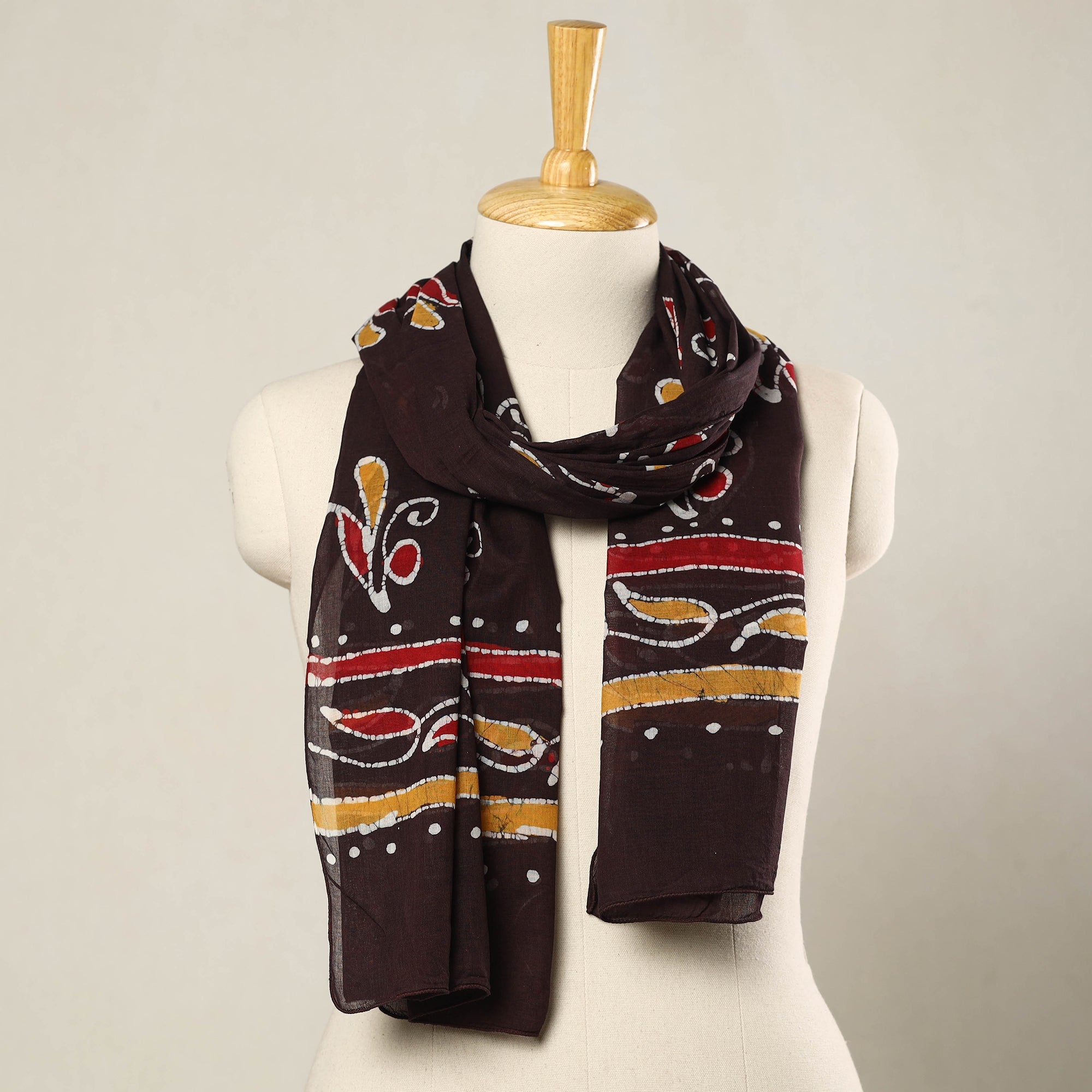 KACHCHH JI CHHAAP Brown - Hand Batik Printed Mul Cotton Stole 44