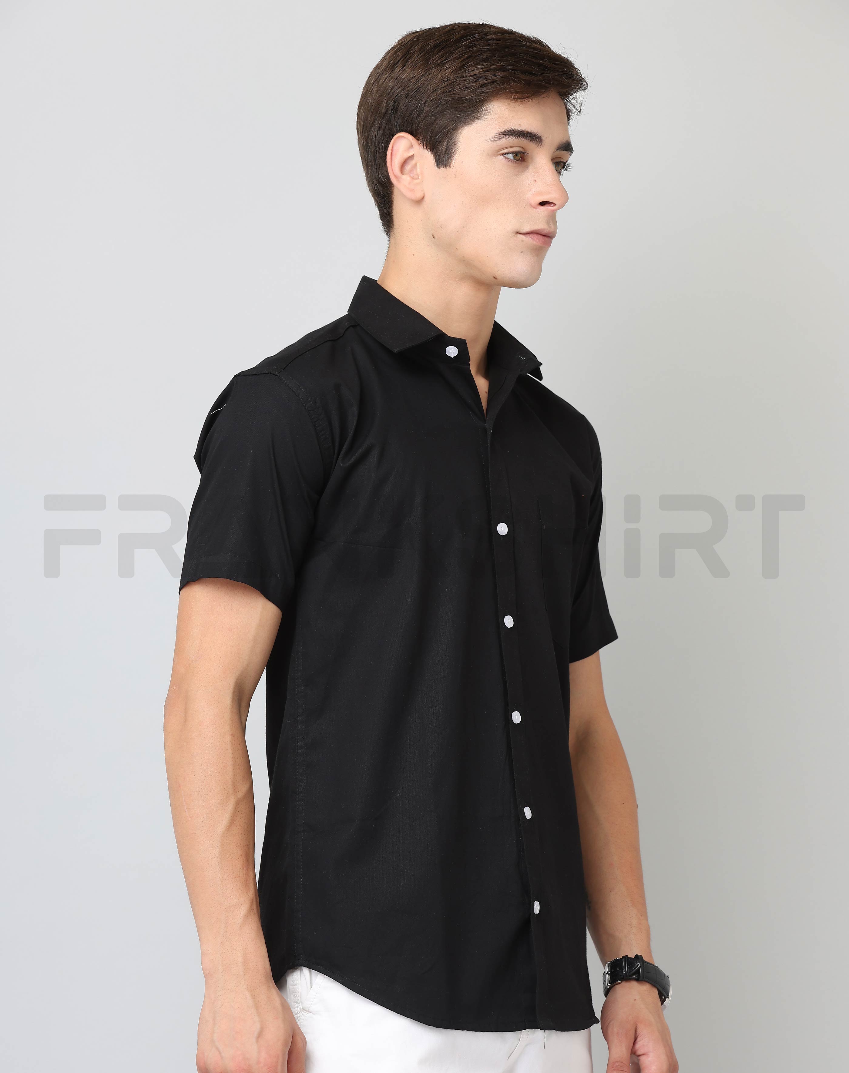 BlackTree Frankshirt Half Sleeve Black Tailored Fit Cotton Casual Shirt for Man - view 6
