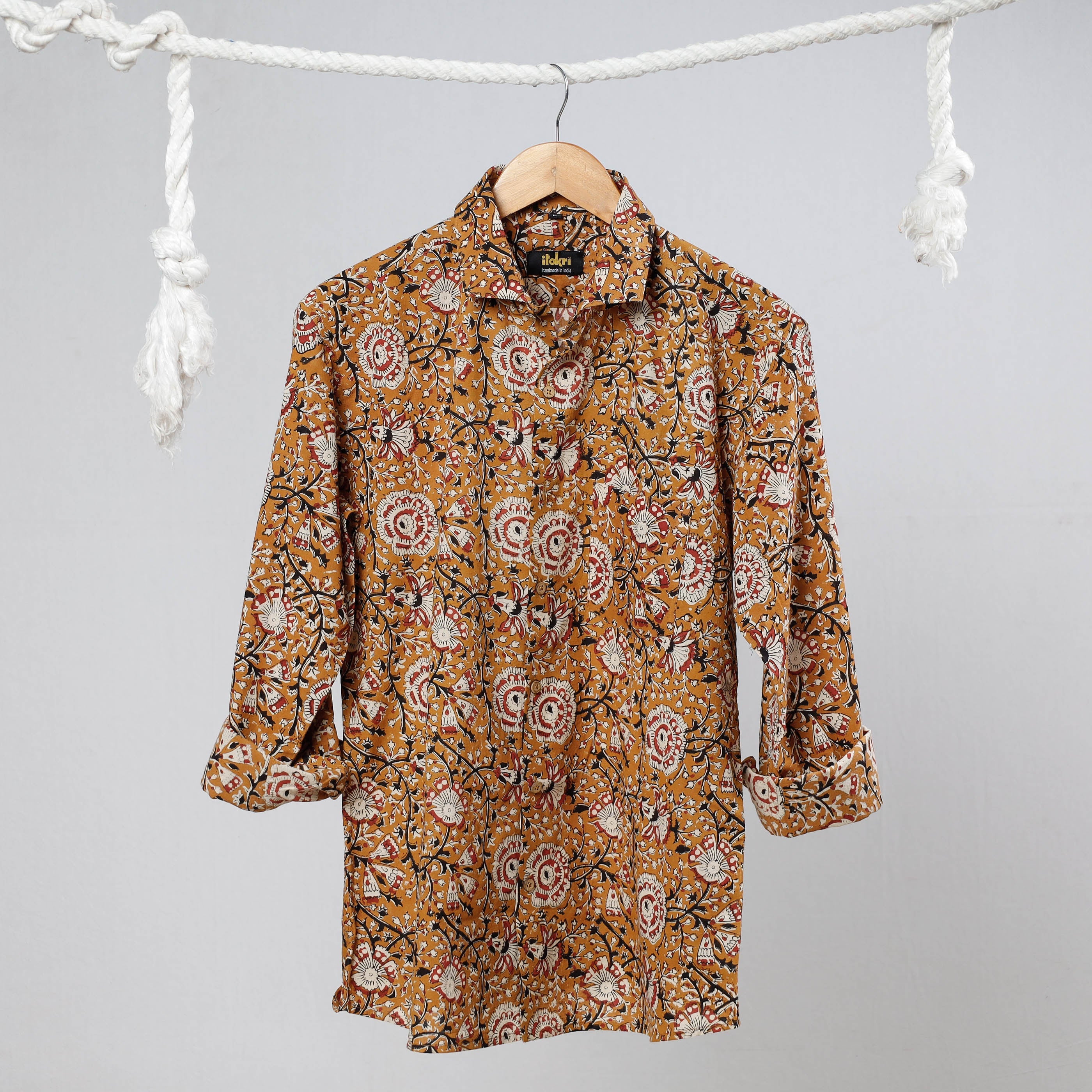 ITOKRI CASUALS Brown - Bagru Dabu Block Printed Cotton Men Full Sleeve Shirt