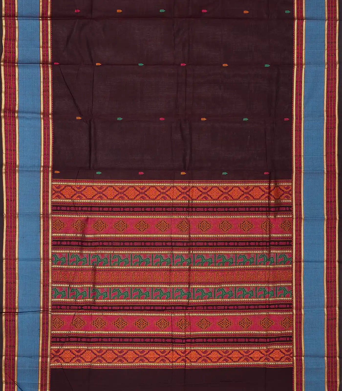 RmKV Maroon Handloom Kanchi Cotton Saree With Spearhead Buttas - view 2