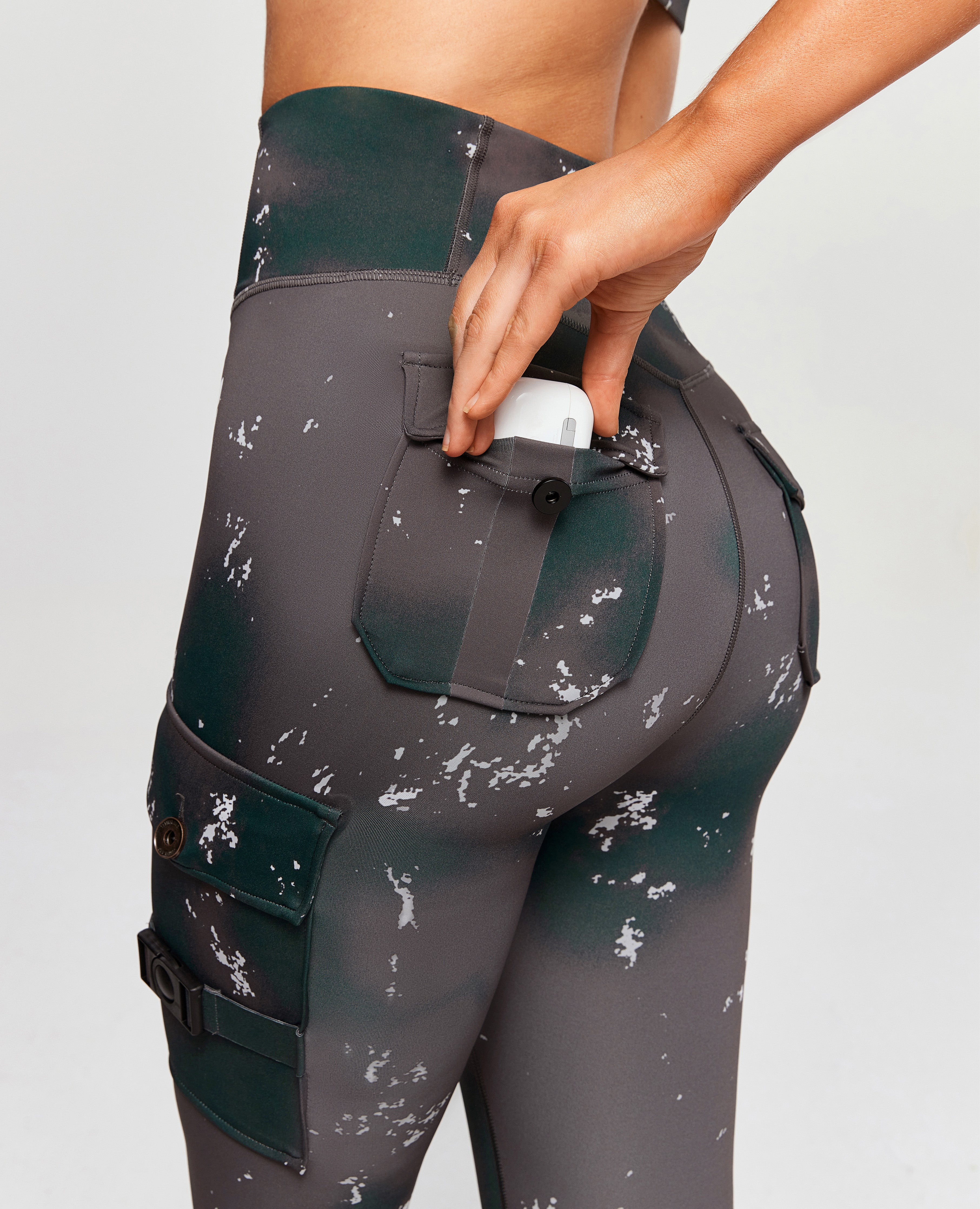 FIRM ABS Cargo Fitness Leggings - Phantom Tie Dye - view 5