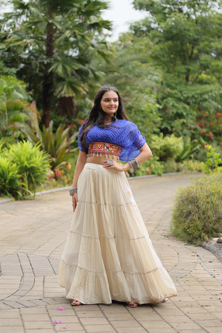 ClothsVilla Blue Elegant Lehenga with Leheriya Print Blouse - view 2