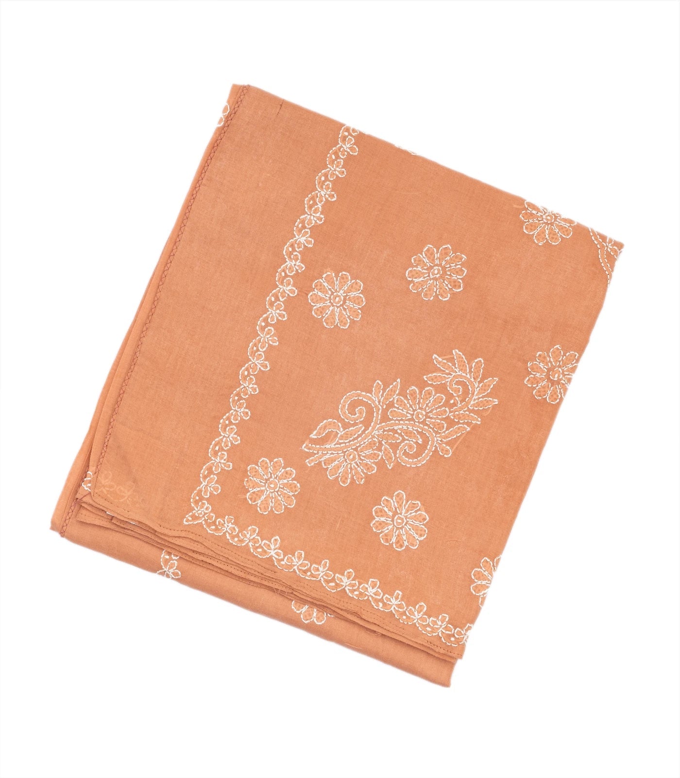 RmKV Dark Peach Chikankari Embroidered Cotton Saree With Floral Motifs