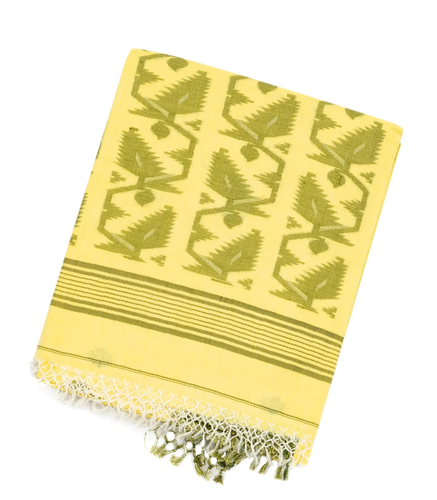 RmKV Lemon Yellow Handloom Bengal Cotton Saree With Floral Buttas