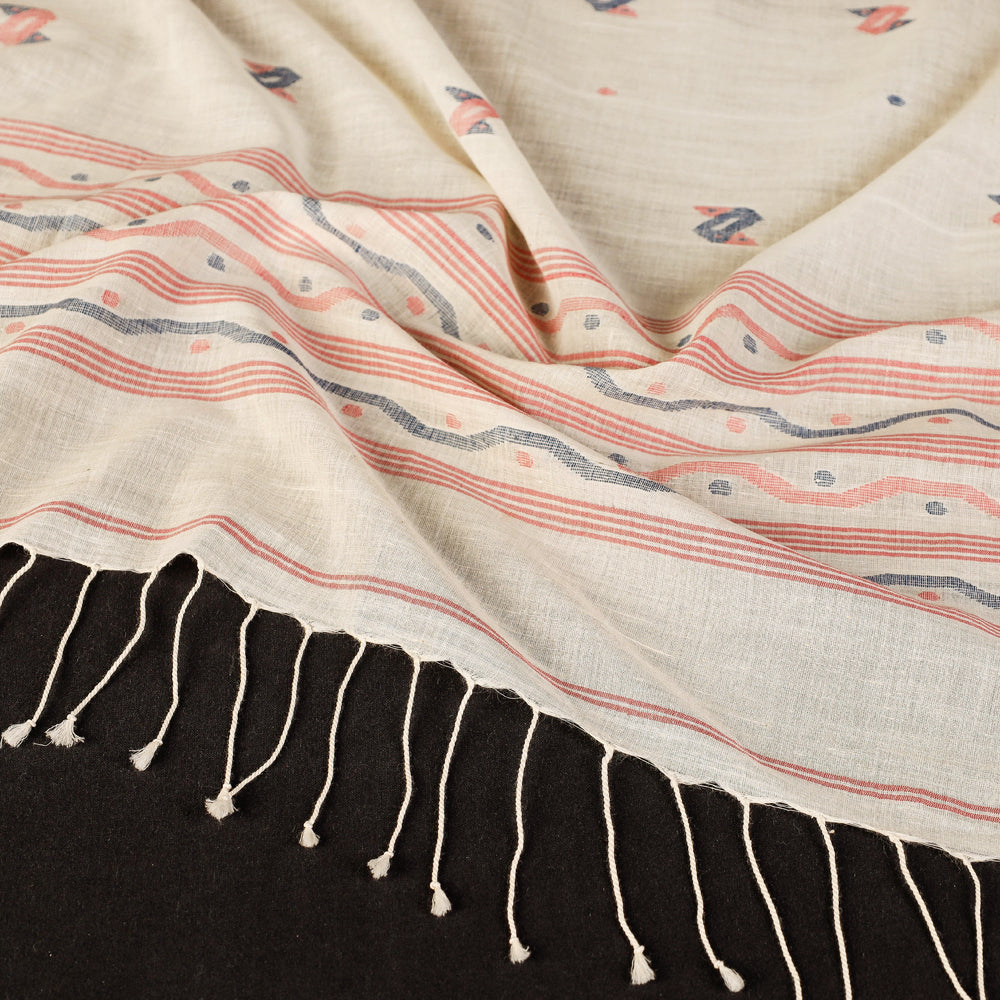 PARAMPARIK KARIGAR EXHIBITION ARTISANS Beige - Dhakai Muslin Jamdani Handwoven Pure Cotton Stole - view 2
