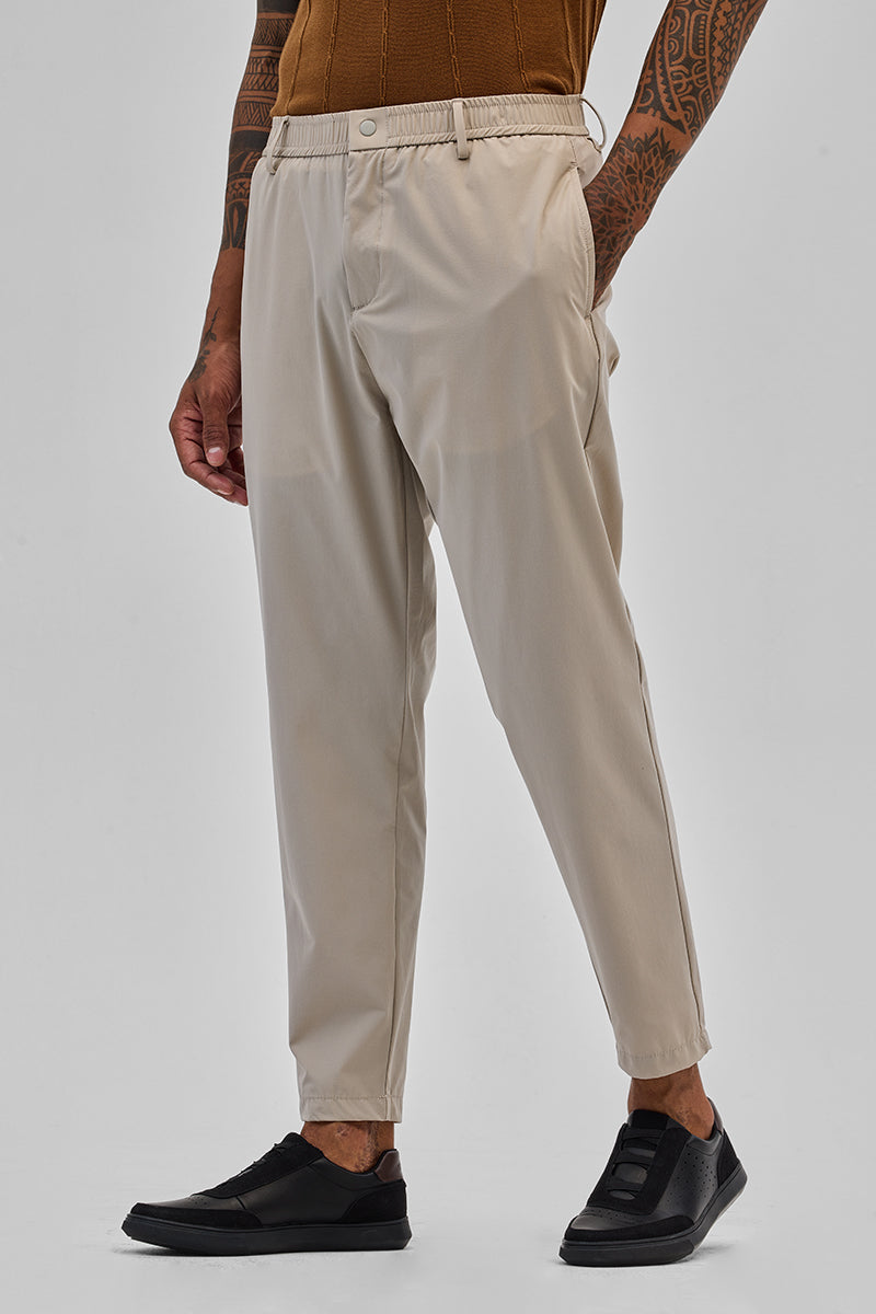 SNITCH Beige Regular Fit Stretch Chinos