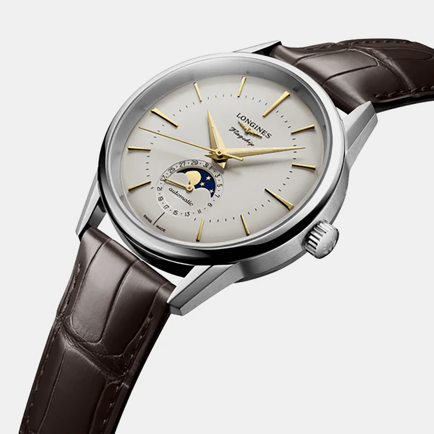 Longines Flagship Heritage Moonphase Men Automatic Silver Dial Analog Leather Watch L48154782 - view 2