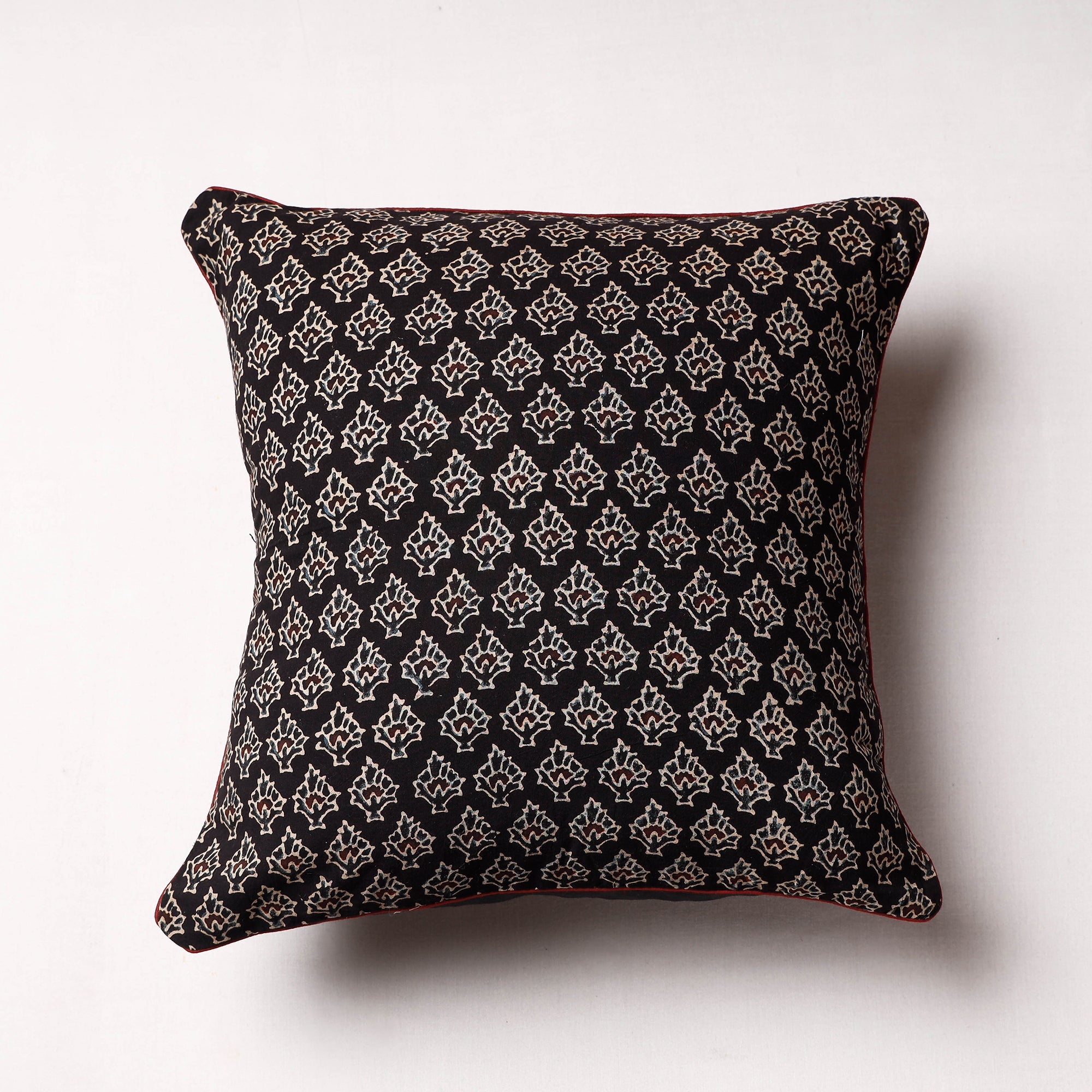 HAVELI CHRONICLES Black - Ajrakh Block Printed Cotton Cushion Cover (16 x 16 in)