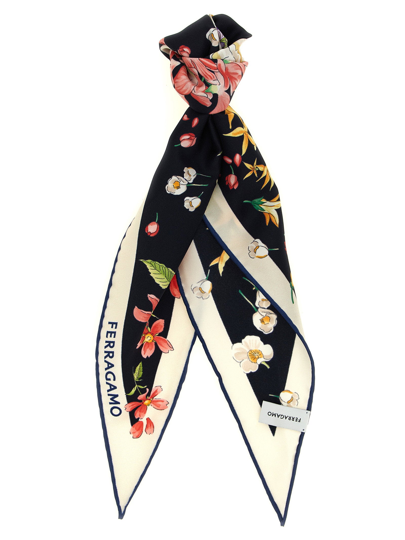 Ferragamo Primavera Print Diamond Scarf – 100% silk