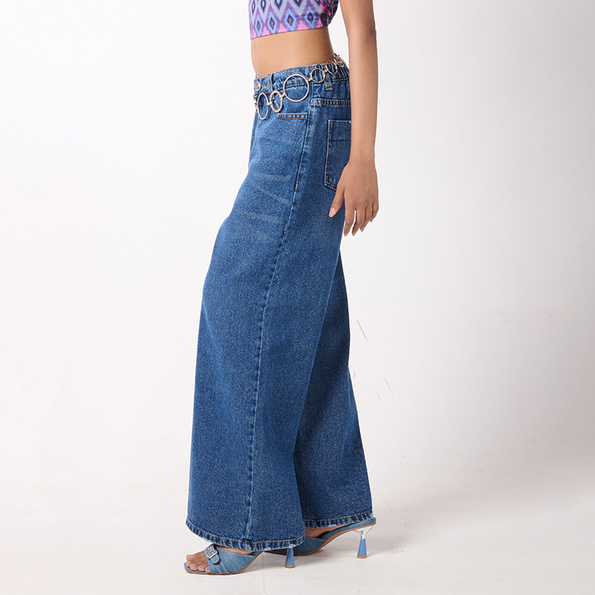 I Z F Baggy Jeans & White Crop Linen Shirts For Women - view 7