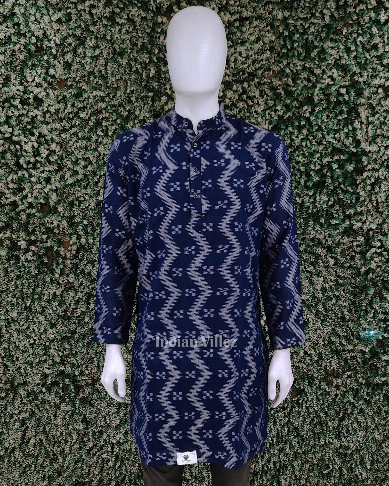 IndianVillèz Blue Odisha Ikat Cotton Kurta for Men