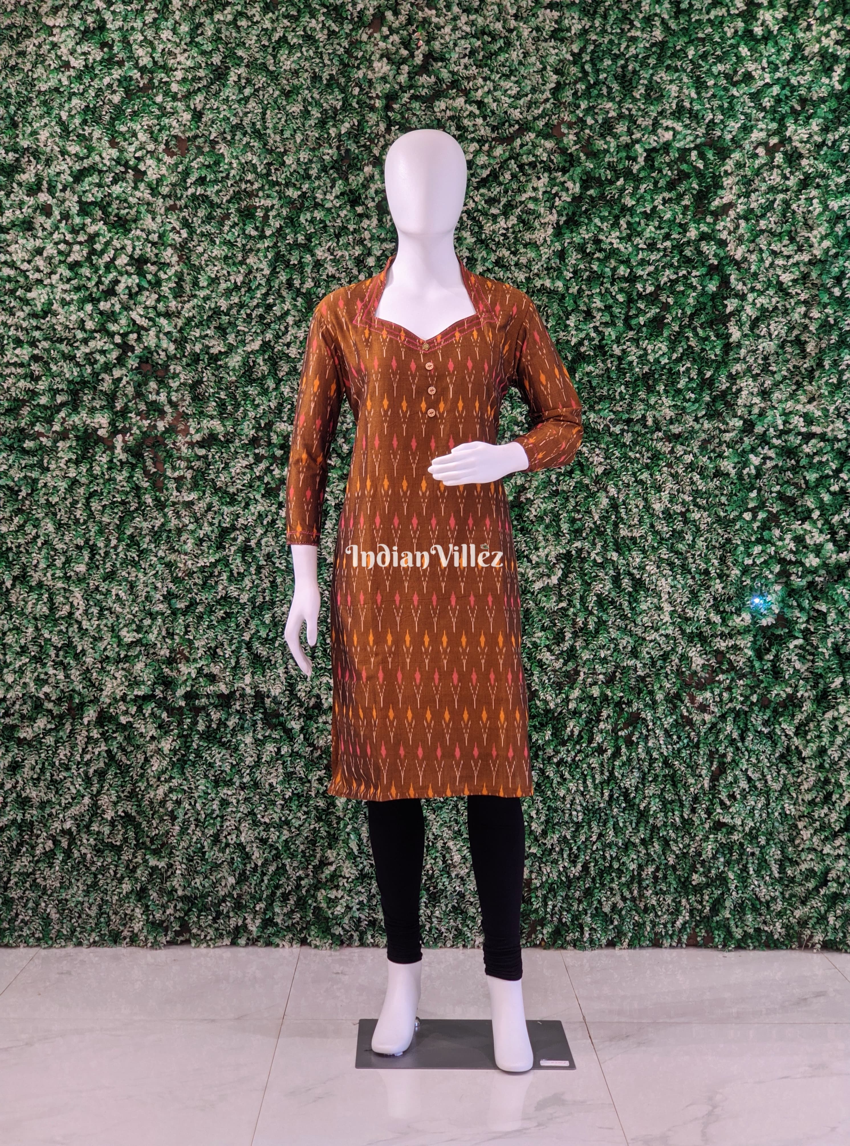 IndianVillèz Mustard Odisha Ikat Designer Cotton Kurti