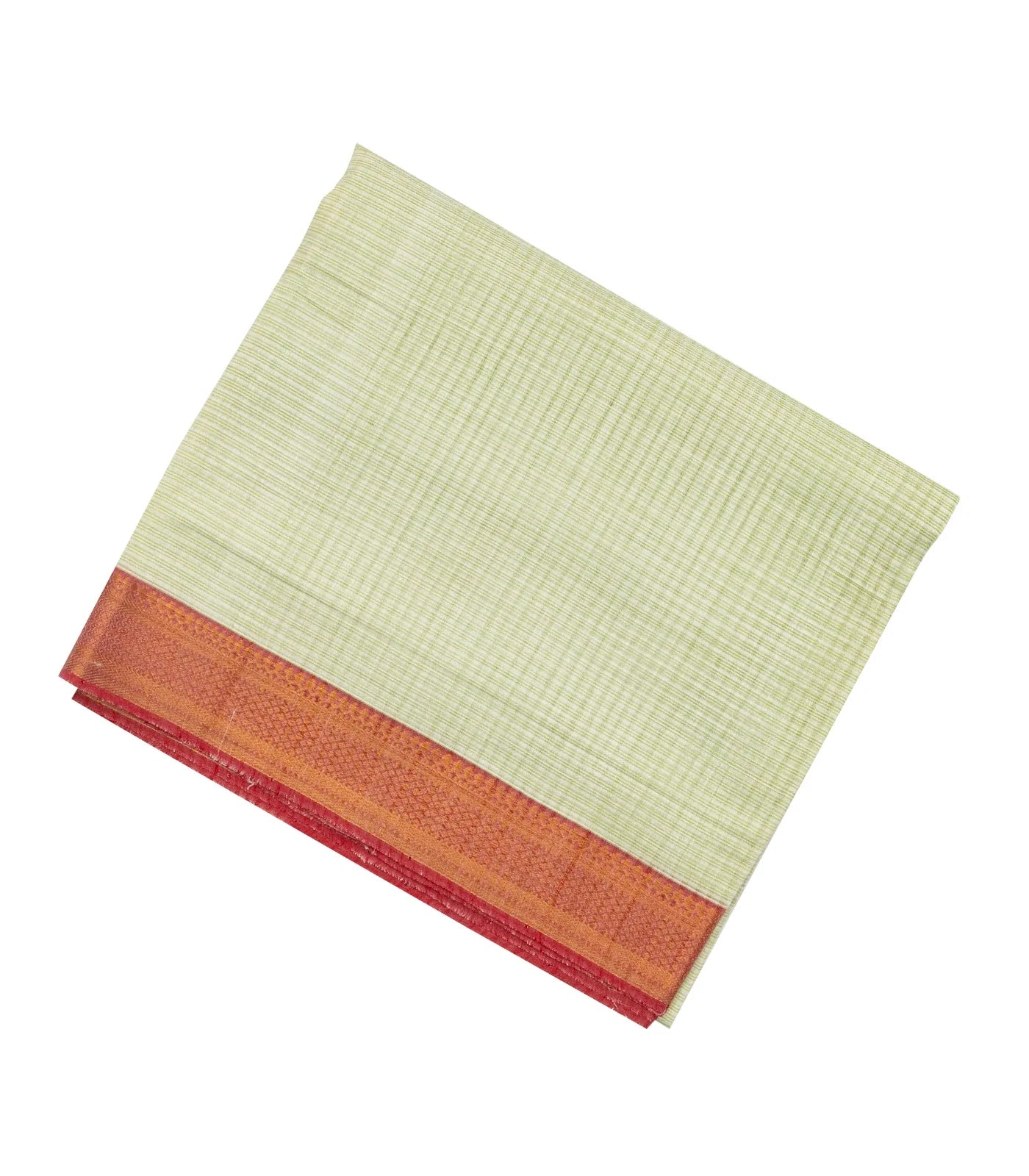 RmKV Light Green Mangalagiri Cotton Saree With Stripes & Contrast Border