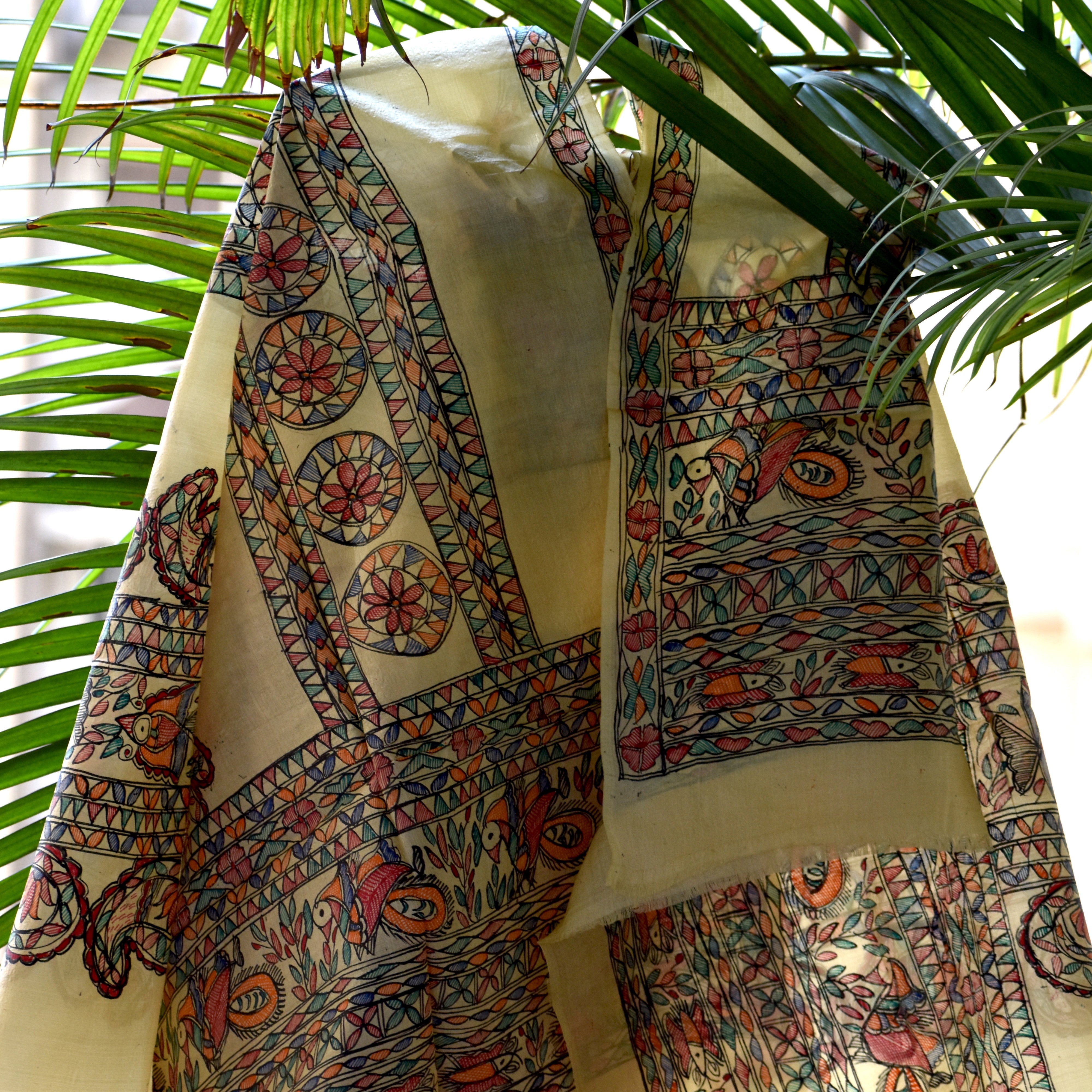 DIORAMA DESIGNS Beige - Madhubani Hand-Painted Silk Dupatta - view 7