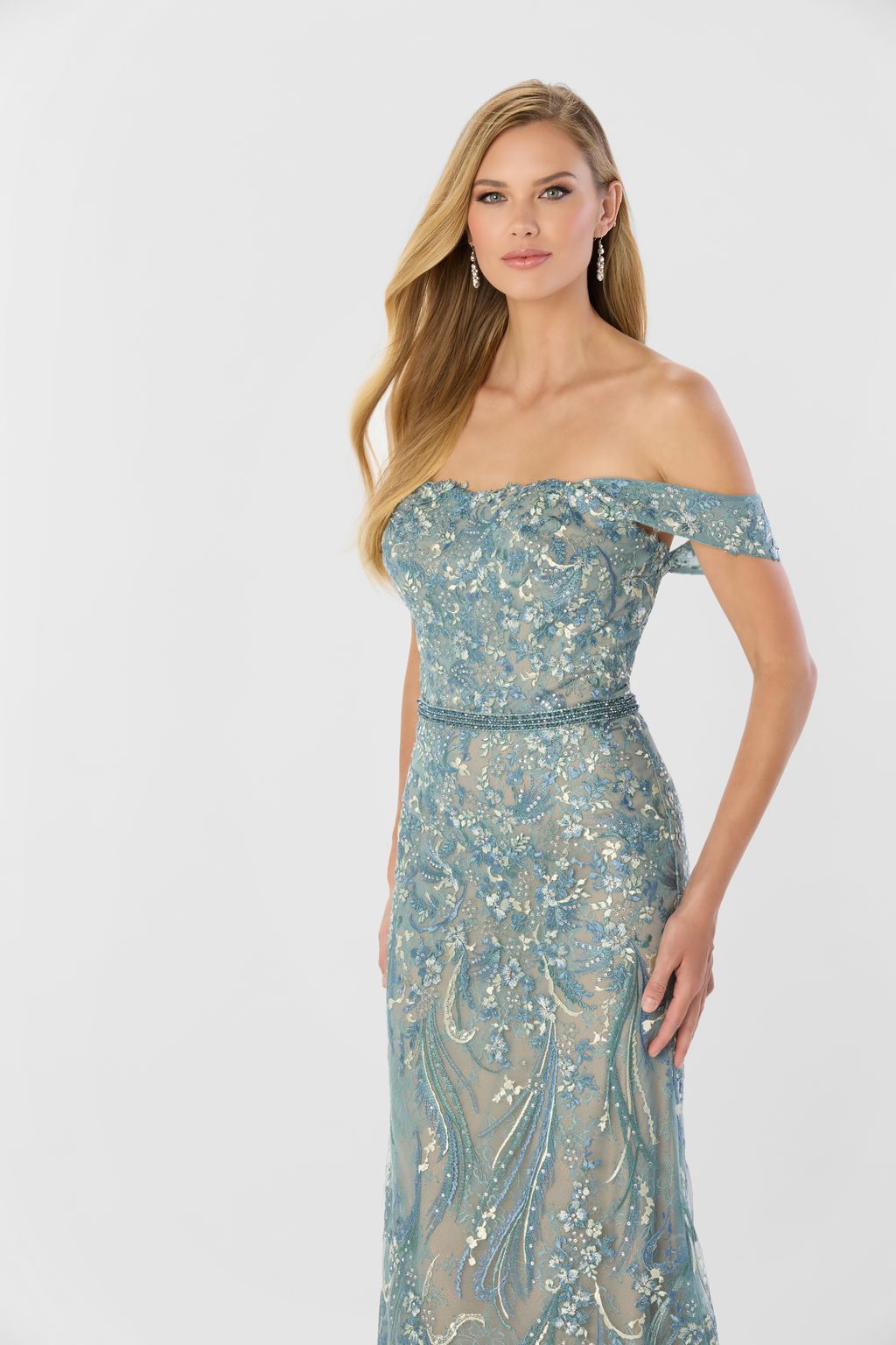 Montage M2230 Long Lace Mermaid Beaded Belt Formal Dress - view 4