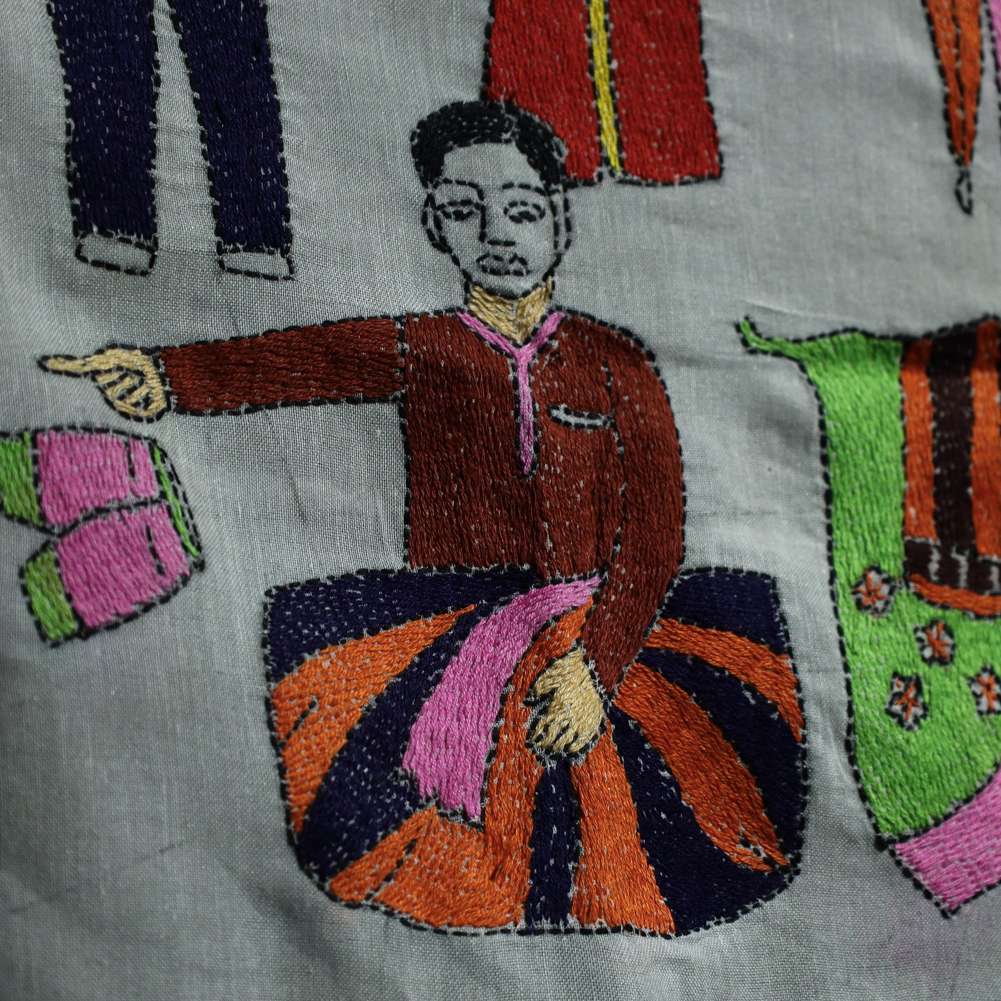 AFROZA KHATUN KANTHA ARTISTAN Bengal Kantha Hand Embroidery Cotton Wall Hanging (45 x 37 in) - view 4