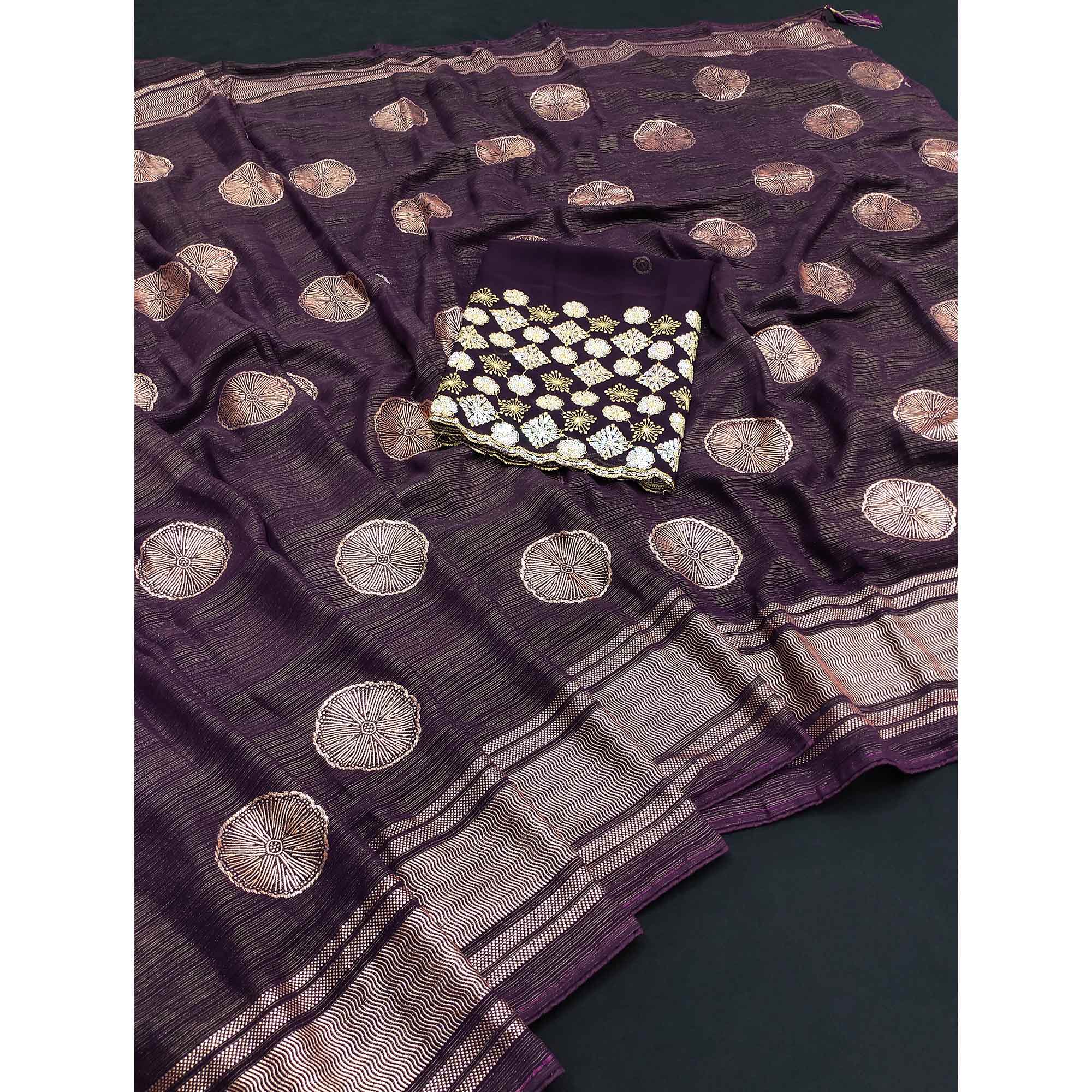 Peachmode Dark Purple Foil Printed Georgette Saree - view 3