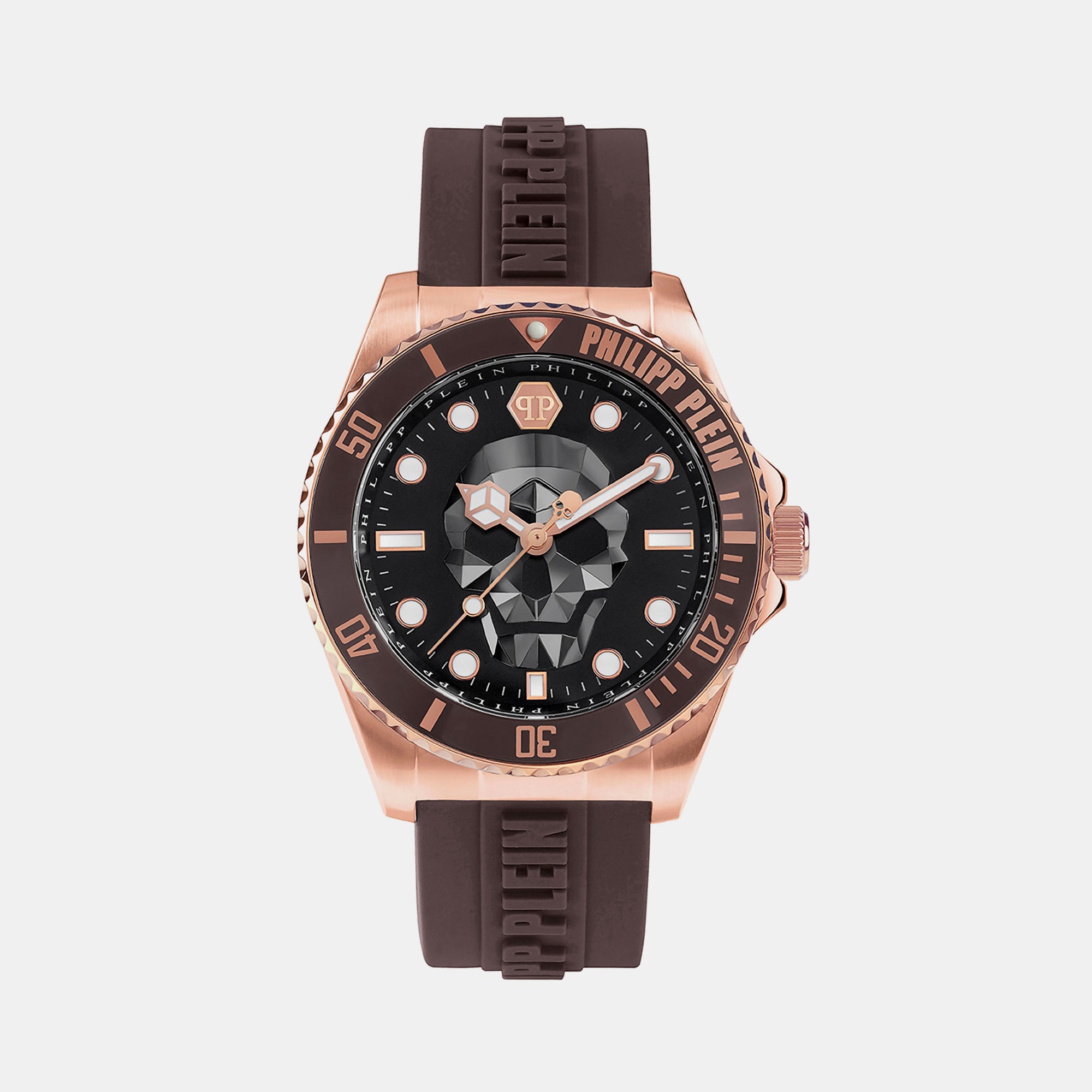 Philipp Plein $kull Men Quartz Brown Dial Analog Silicone Watch PWOAA0322