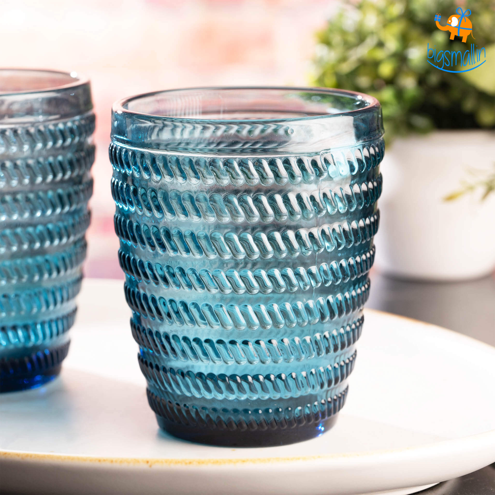 Devnow Crystal Blue Textured Glasses - Set of 6 - view 3