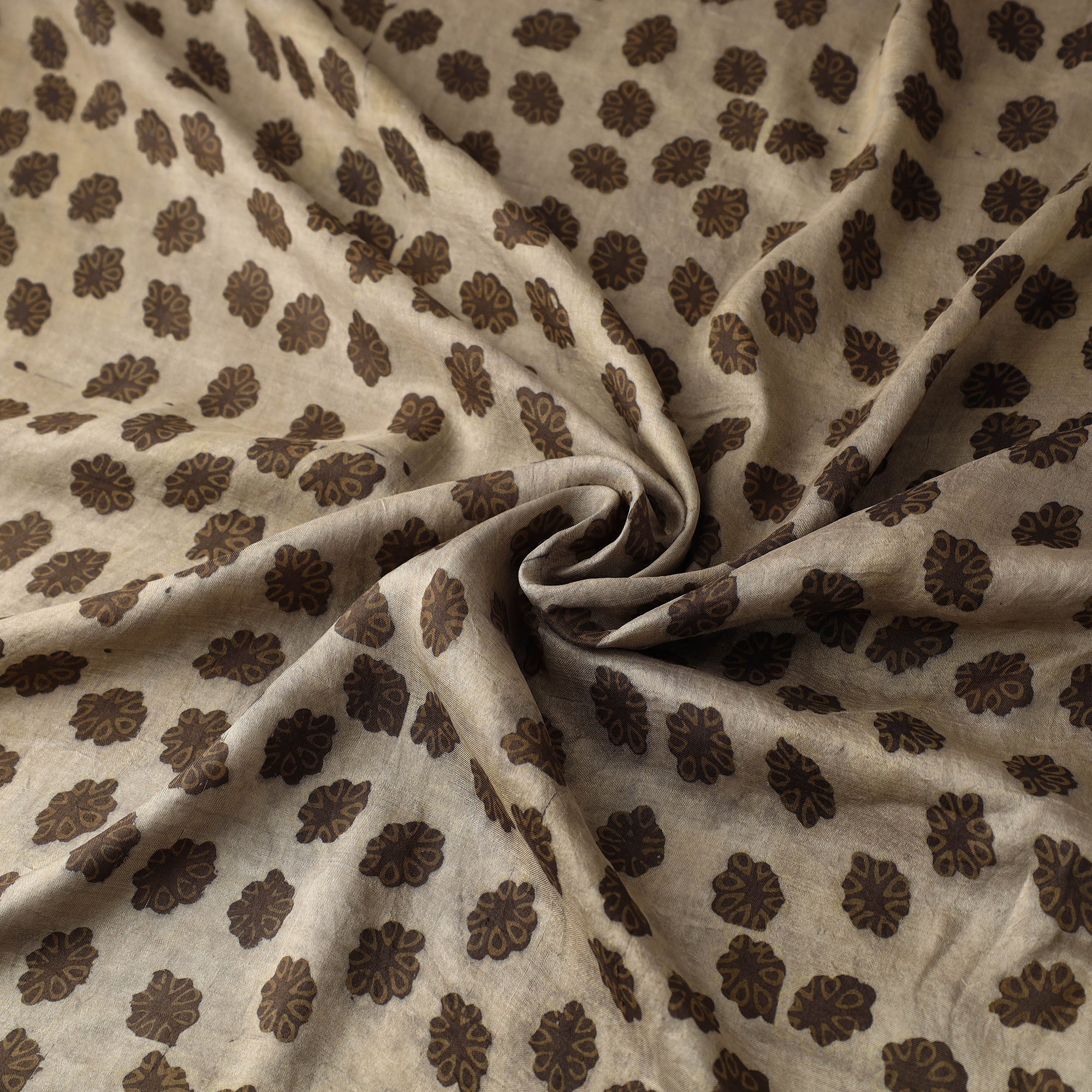 HAVELI CHRONICLES Brown - Akola Hand Block Printed Mulberry Silk Fabric 03 - view 4
