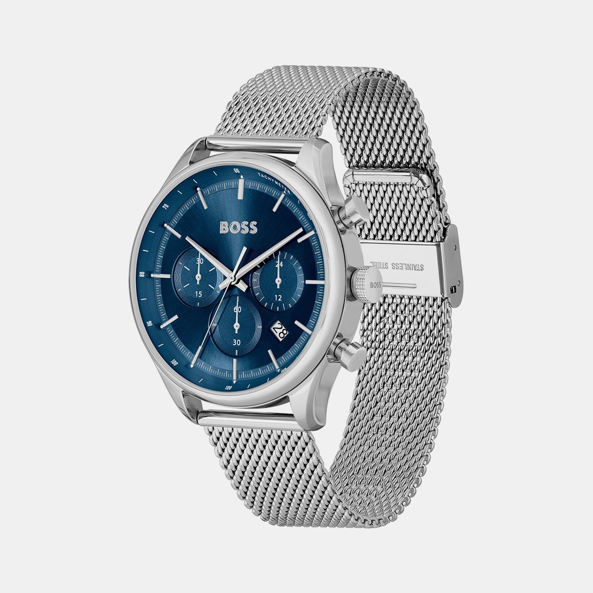 Boss Gregor Men Quartz Blue Dial Chronograph Mesh Watch 1514052 - view 2