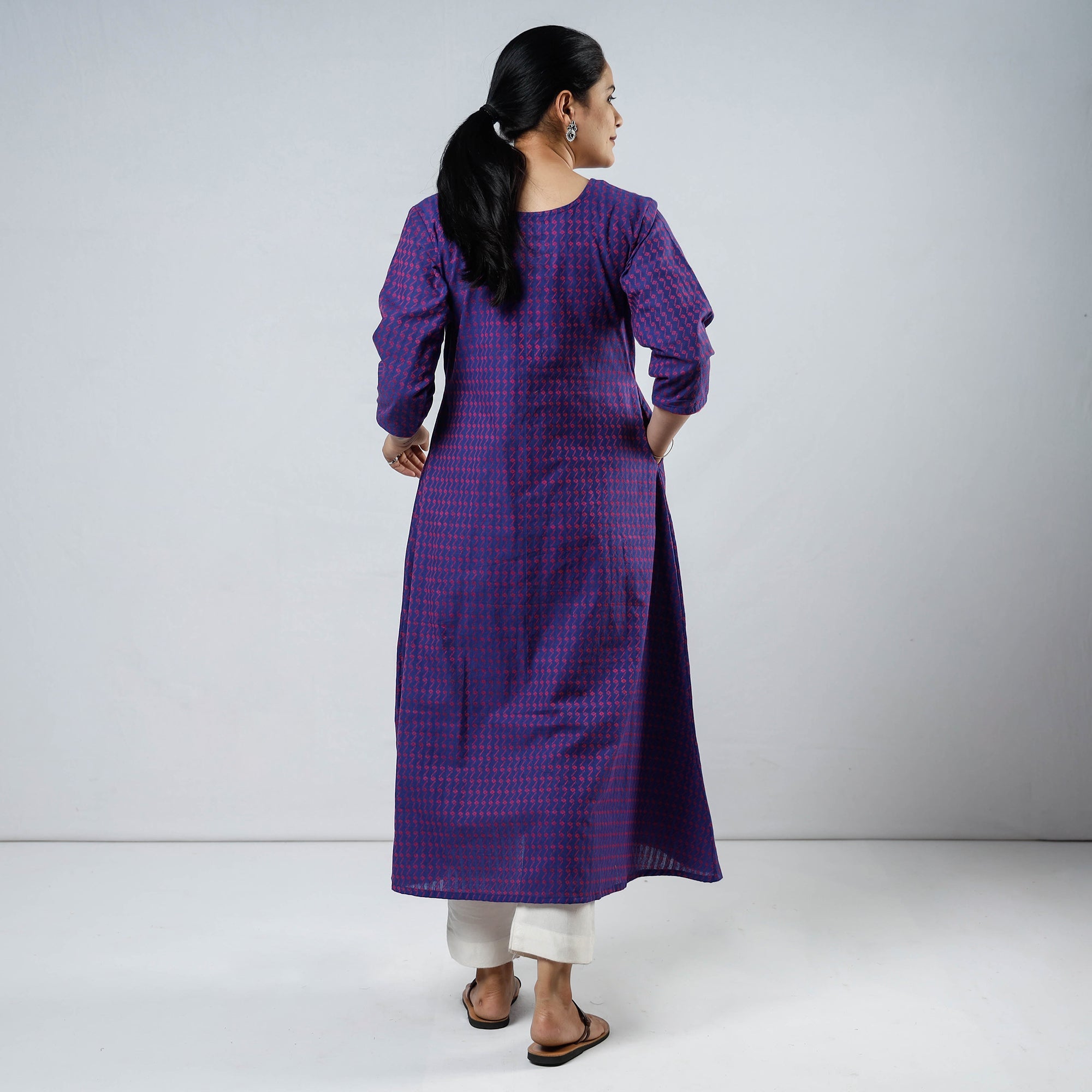 ITOKRI CASUALS Blue & Pink Jacquard Cotton Long Kurta - view 4