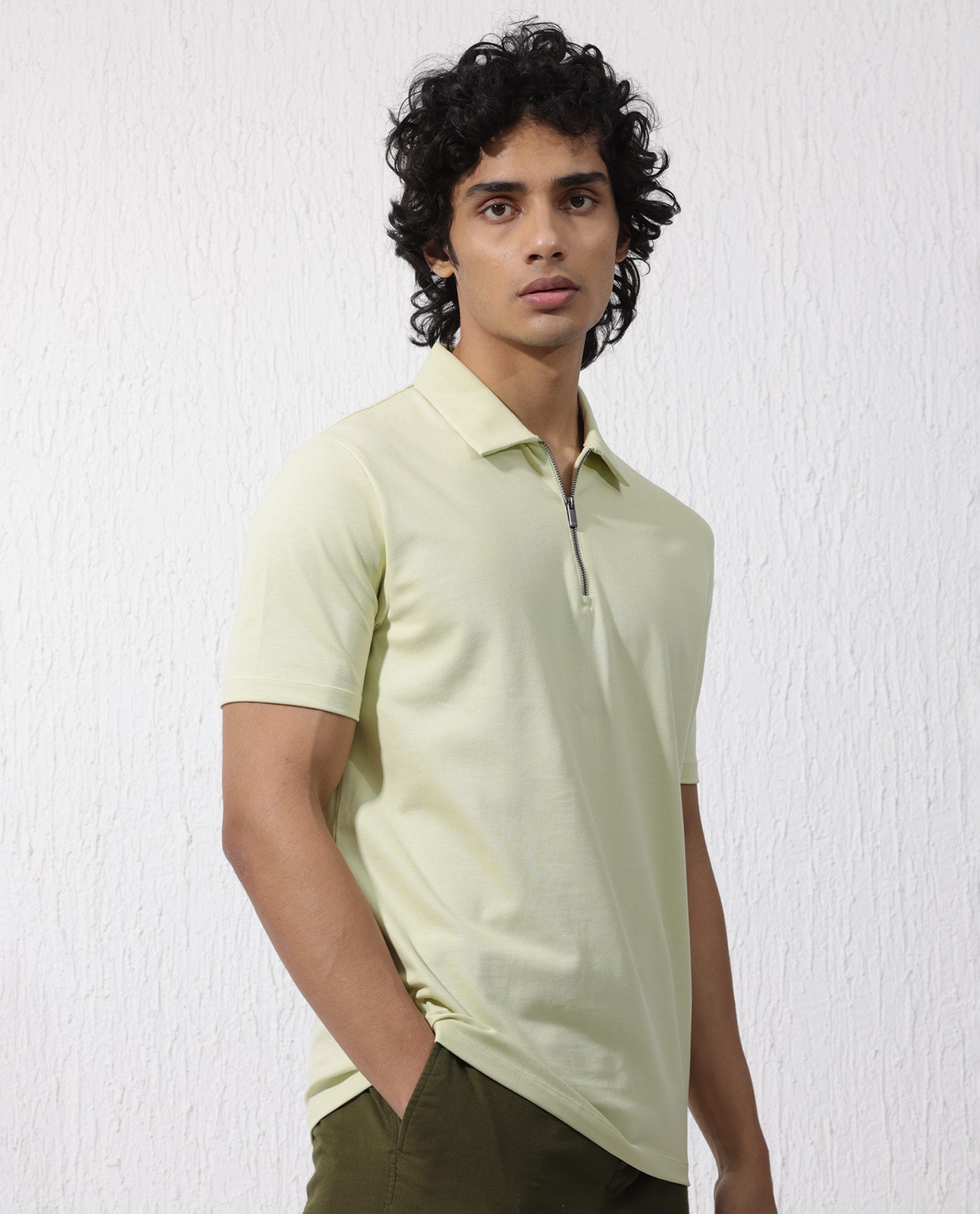 Rare Rabbit Mens Stan-2 Pastel Green Short Sleeve Solid Zipper Closure Polo T-Shirt - view 8