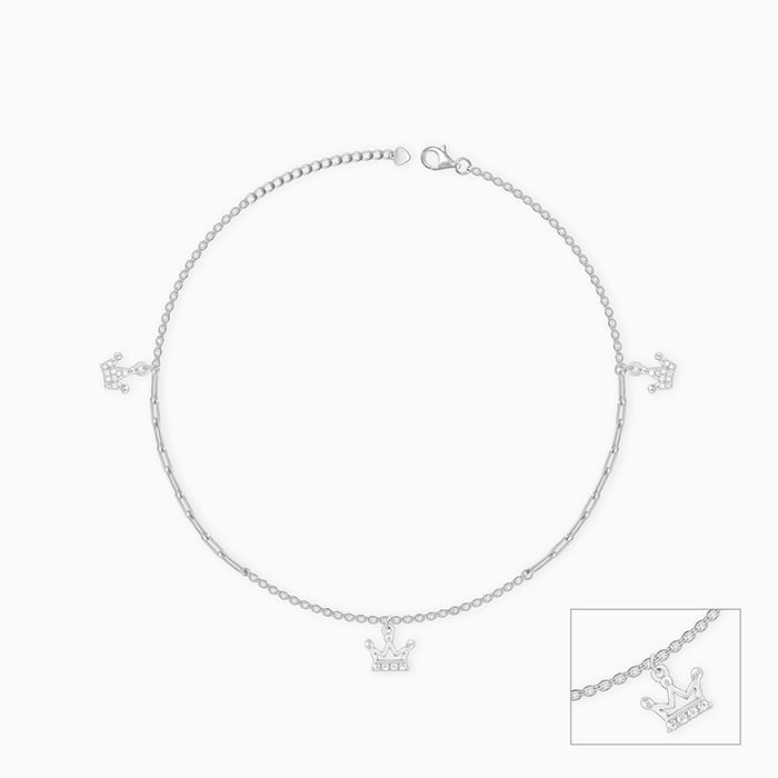GIVA Jewellery Silver Crown Charm Anklet - view 3