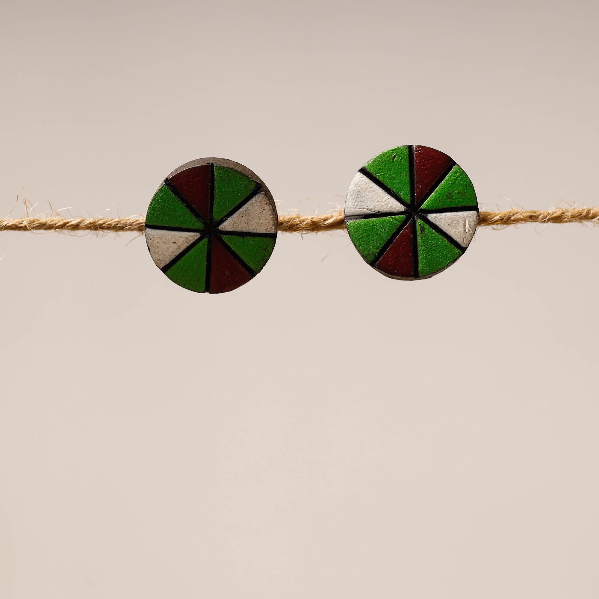KHUSHBASH - HAPPY LOOM OF EAST Bishnupur Handpainted Round Shape Terracotta Stud Earrings