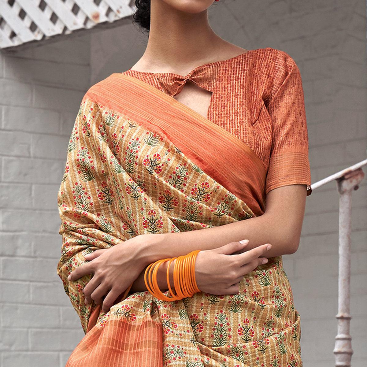Peachmode Cream Digital Printed Art Silk Saree - view 3