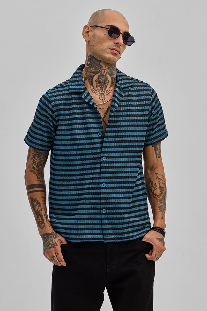 SNITCH Blue Textured Stripes Shirt