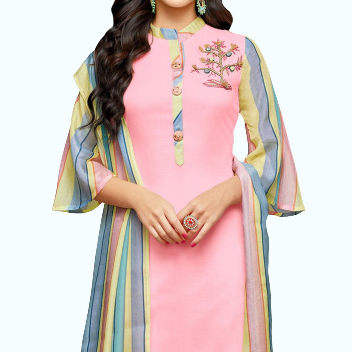 Peachmode Glorious Pink Colored Party Wear Cotton Silk Salwar Suit - view 2