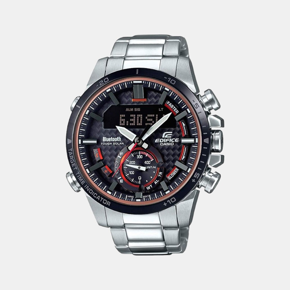 Casio Edifice Men Quartz Black Dial Analog-Digital Stainless Steel Watch EX451